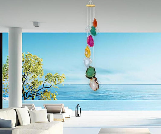 7 Seven Chakras Agate Slice Windchime Feng Shui Vastu , Home & Office Décor, Housewarming Gift