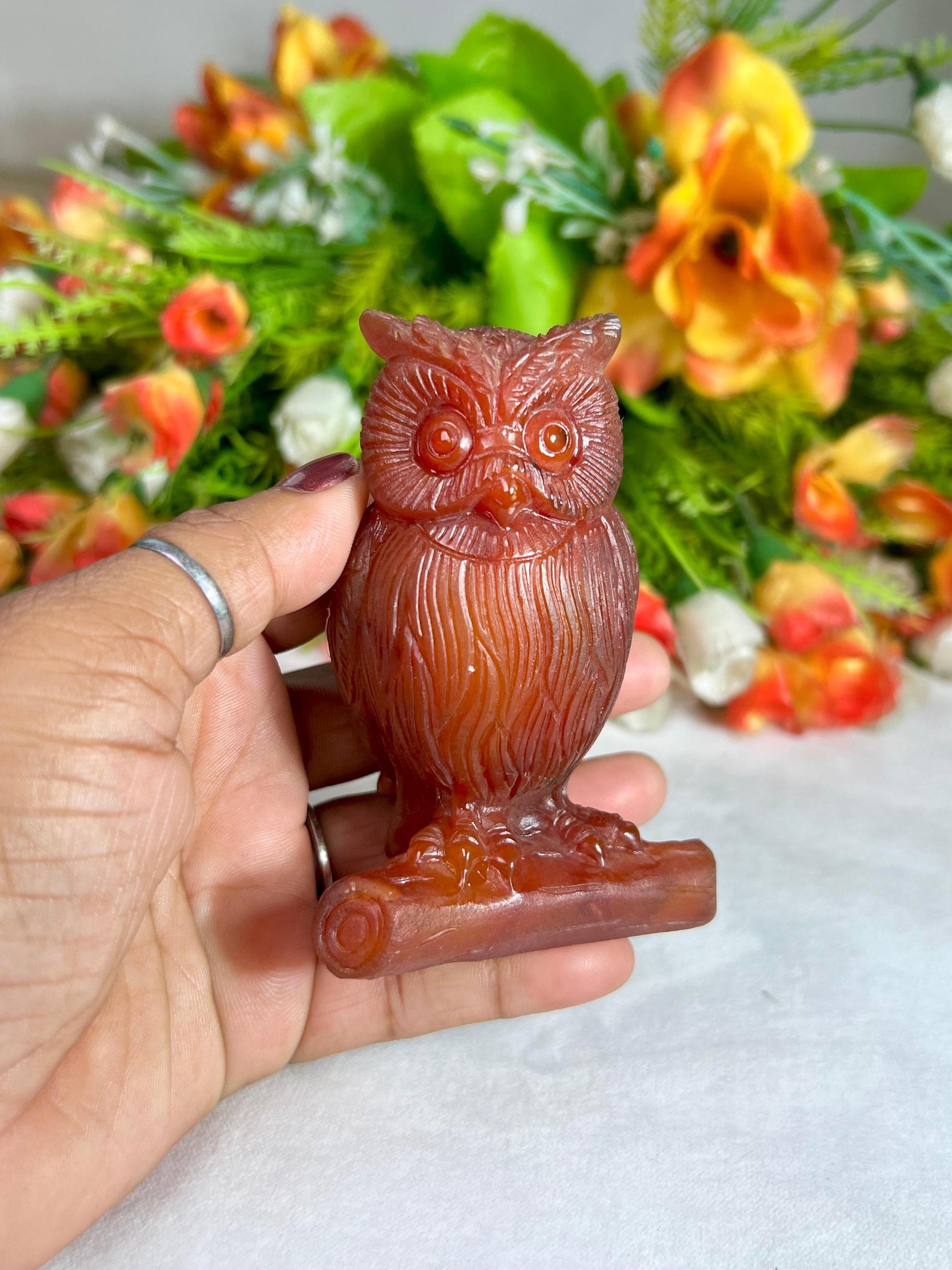 Beautiful Carnelian Stone Carving Owl Bird - Healing Crystal - Home Decoration - Reiki Healing - Gift for All 212 Gram