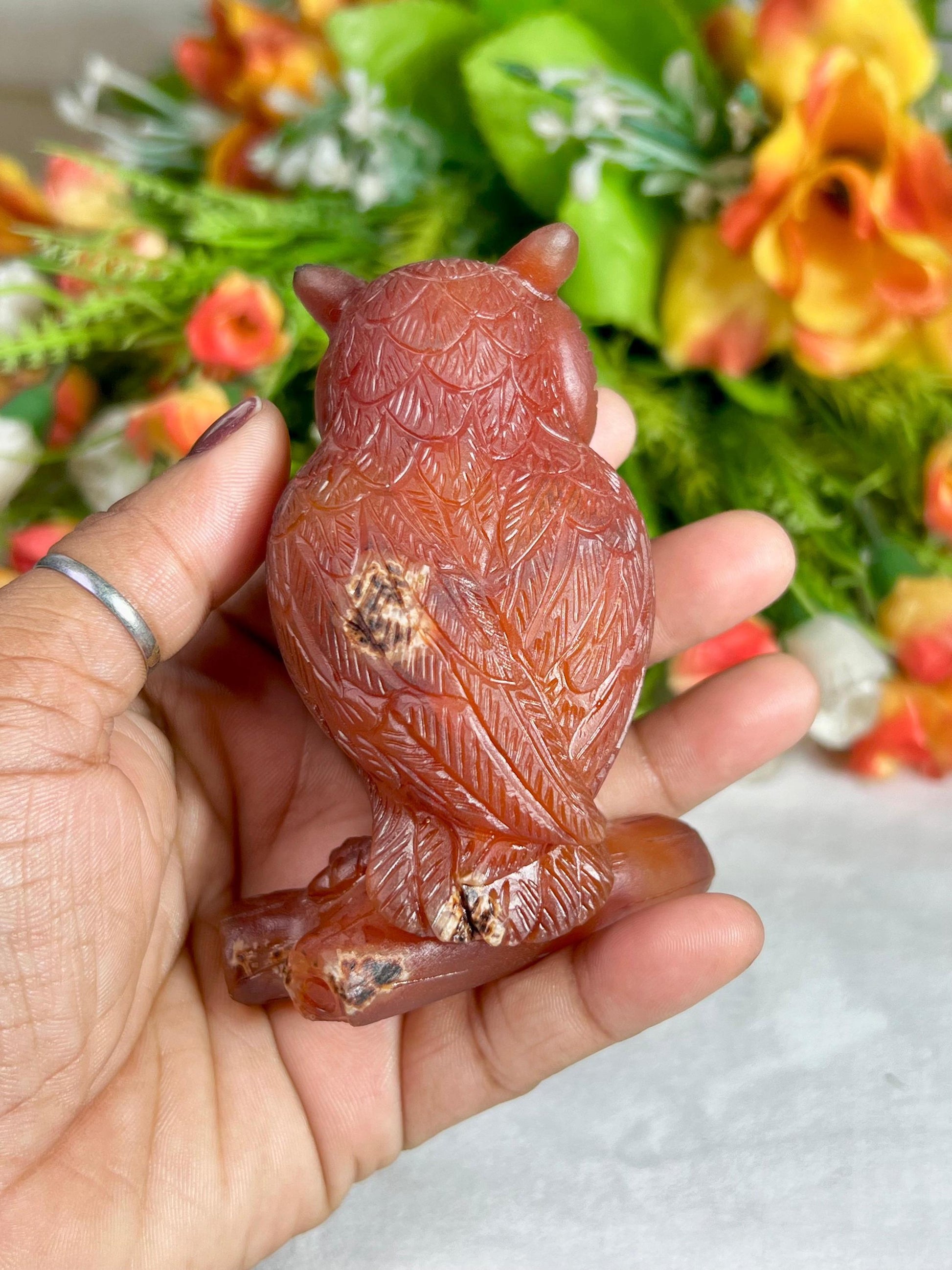 Beautiful Carnelian Stone Carving Owl Bird - Healing Crystal - Home Decoration - Reiki Healing - Gift for All 212 Gram