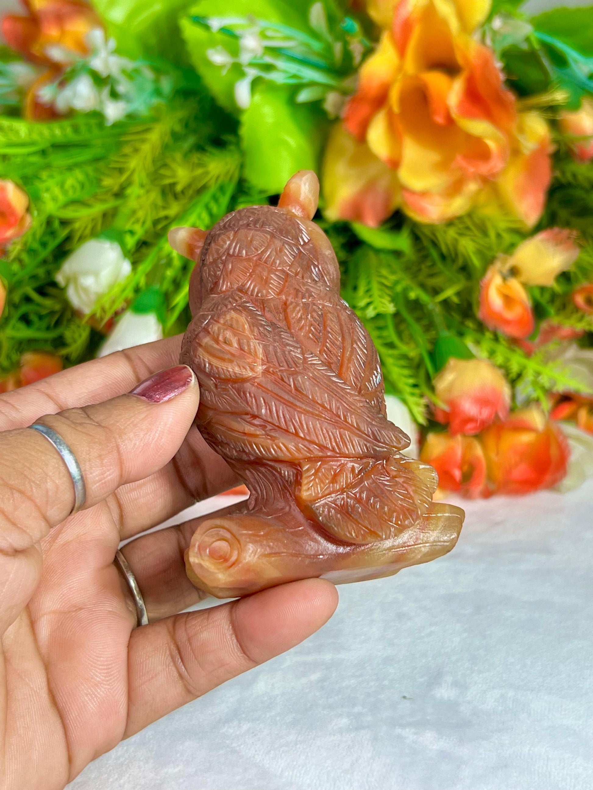 Beautiful Carnelian Stone Carving Owl Bird - Healing Crystal - Home Decoration - Reiki Healing - Gift for All 174 Gram