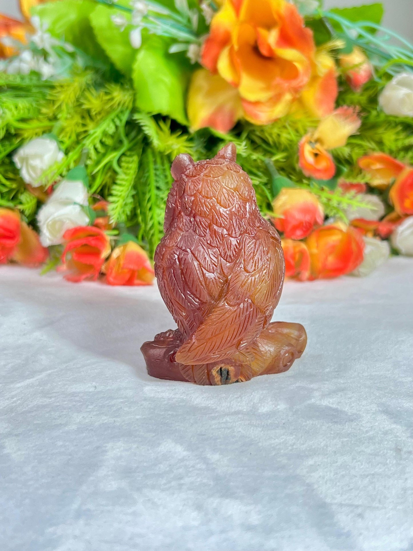 Carnelian Stone Owl - Healing Crystal - Home Decoration - Reiki Healing - Gift for All 129 Gram