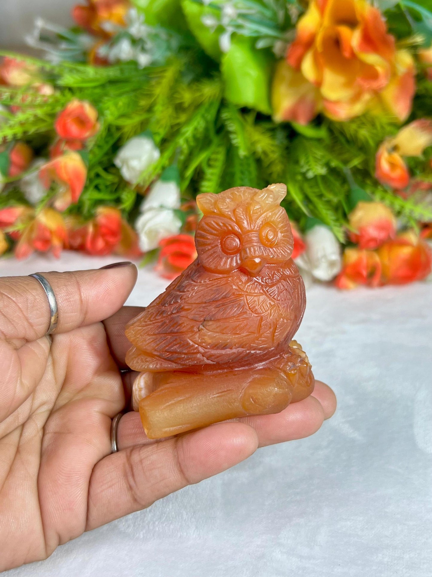 Beautiful Carnelian Stone Carving Owl Bird - Healing Crystal - Home Decoration - Reiki Healing - Gift for All 143 Gram