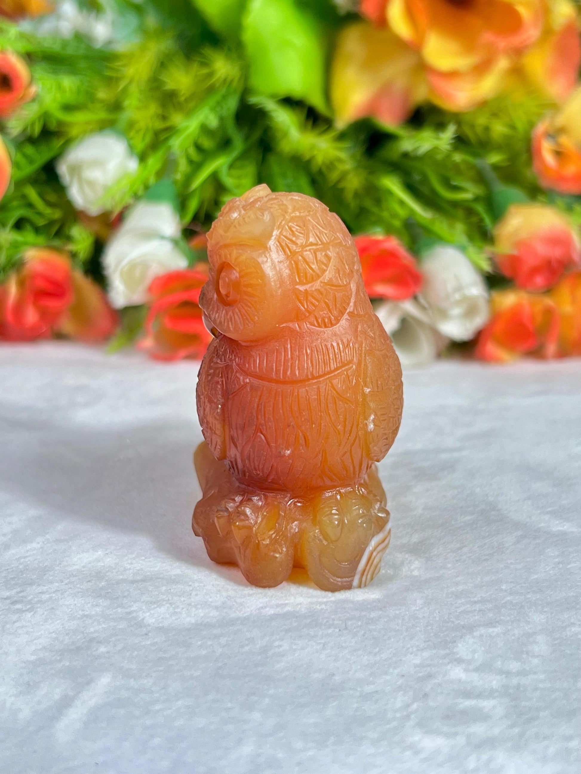 Beautiful Carnelian Stone Carving Owl Bird - Healing Crystal - Home Decoration - Reiki Healing - Gift for All 143 Gram