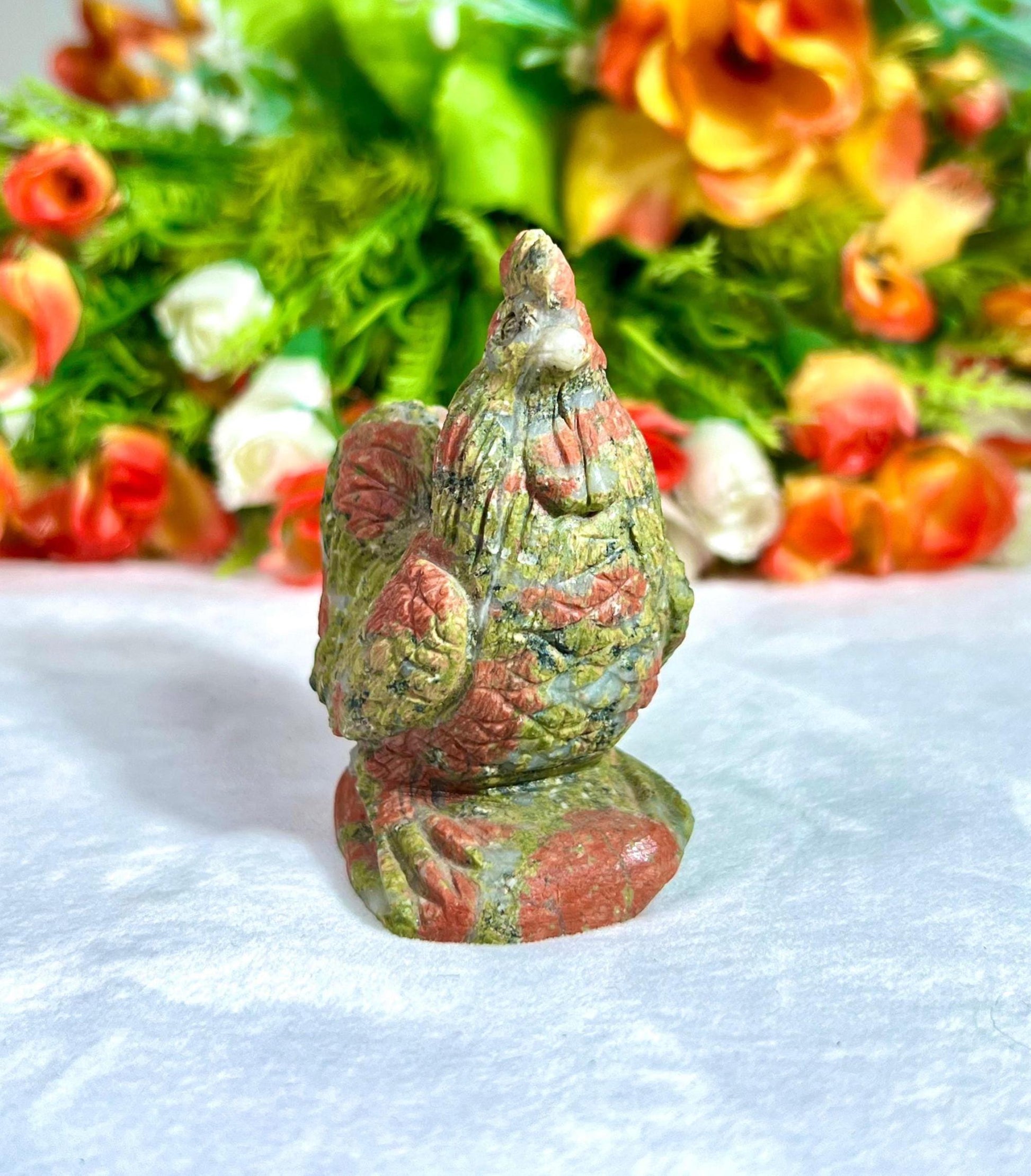 Beautiful Unakite Stone Carving Rooster Bird - Healing Crystal - Home Decoration - Reiki Healing - Gift for All 167 Gram