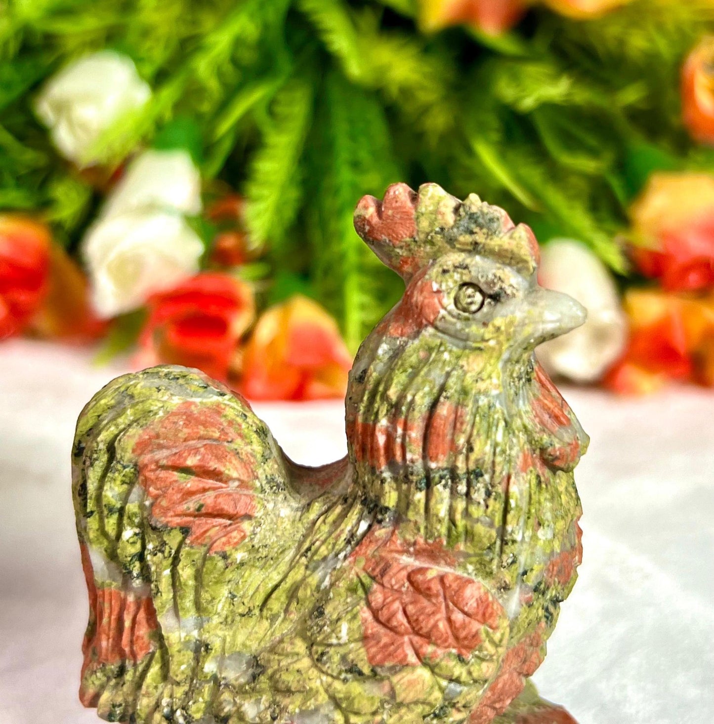 Beautiful Unakite Stone Carving Rooster Bird - Healing Crystal - Home Decoration - Reiki Healing - Gift for All 167 Gram