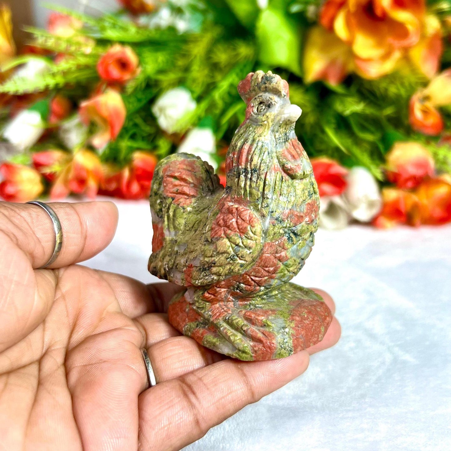 Beautiful Unakite Stone Carving Rooster Bird - Healing Crystal - Home Decoration - Reiki Healing - Gift for All 167 Gram