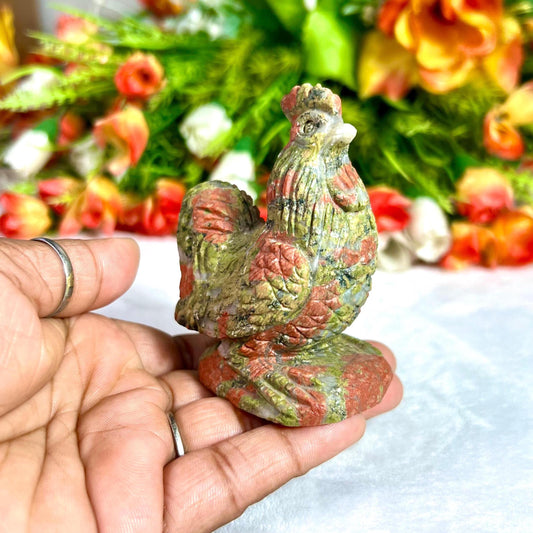 Beautiful Unakite Stone Carving Rooster Bird - Healing Crystal - Home Decoration - Reiki Healing - Gift for All 167 Gram