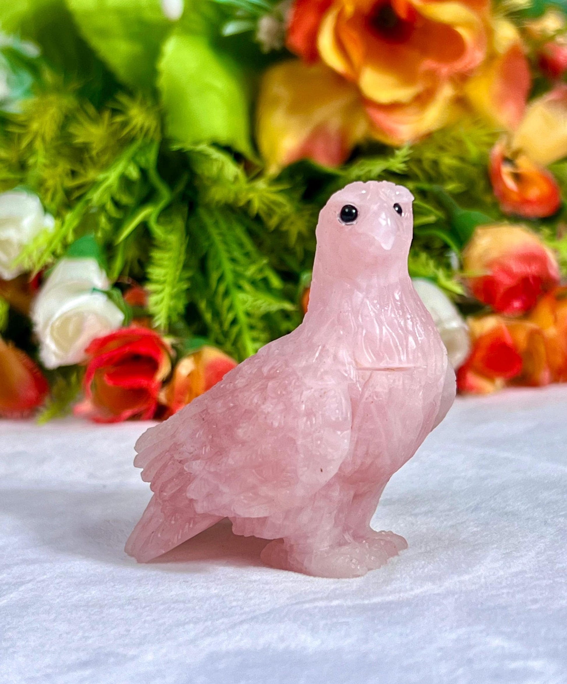 Beautiful Rose Quartz Stone Carving Pigeon Bird - Healing Crystal - Home Decoration - Reiki Healing - Gift for All 101 Gram
