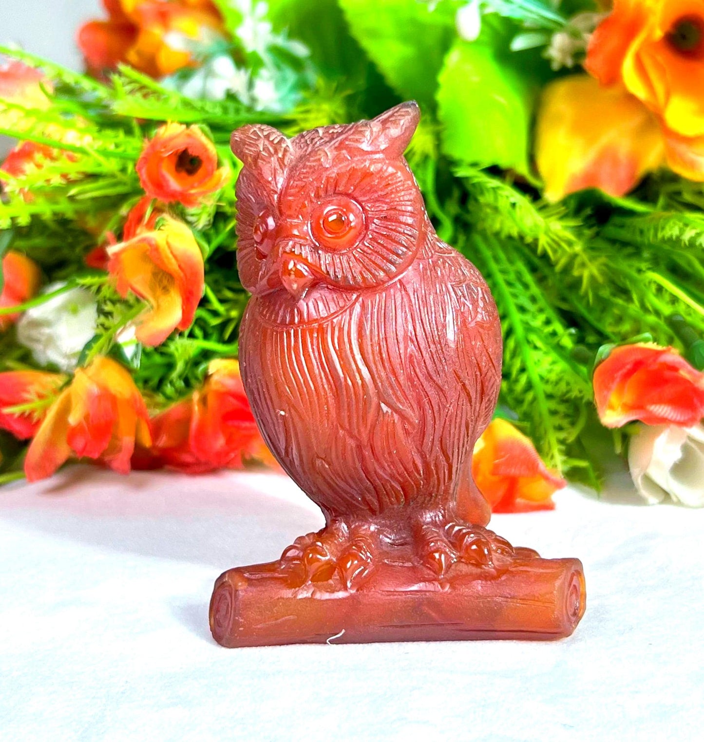 Beautiful Carnelian Stone Carving Owl Bird - Healing Crystal - Home Decoration - Reiki Healing - Gift for All 212 Gram
