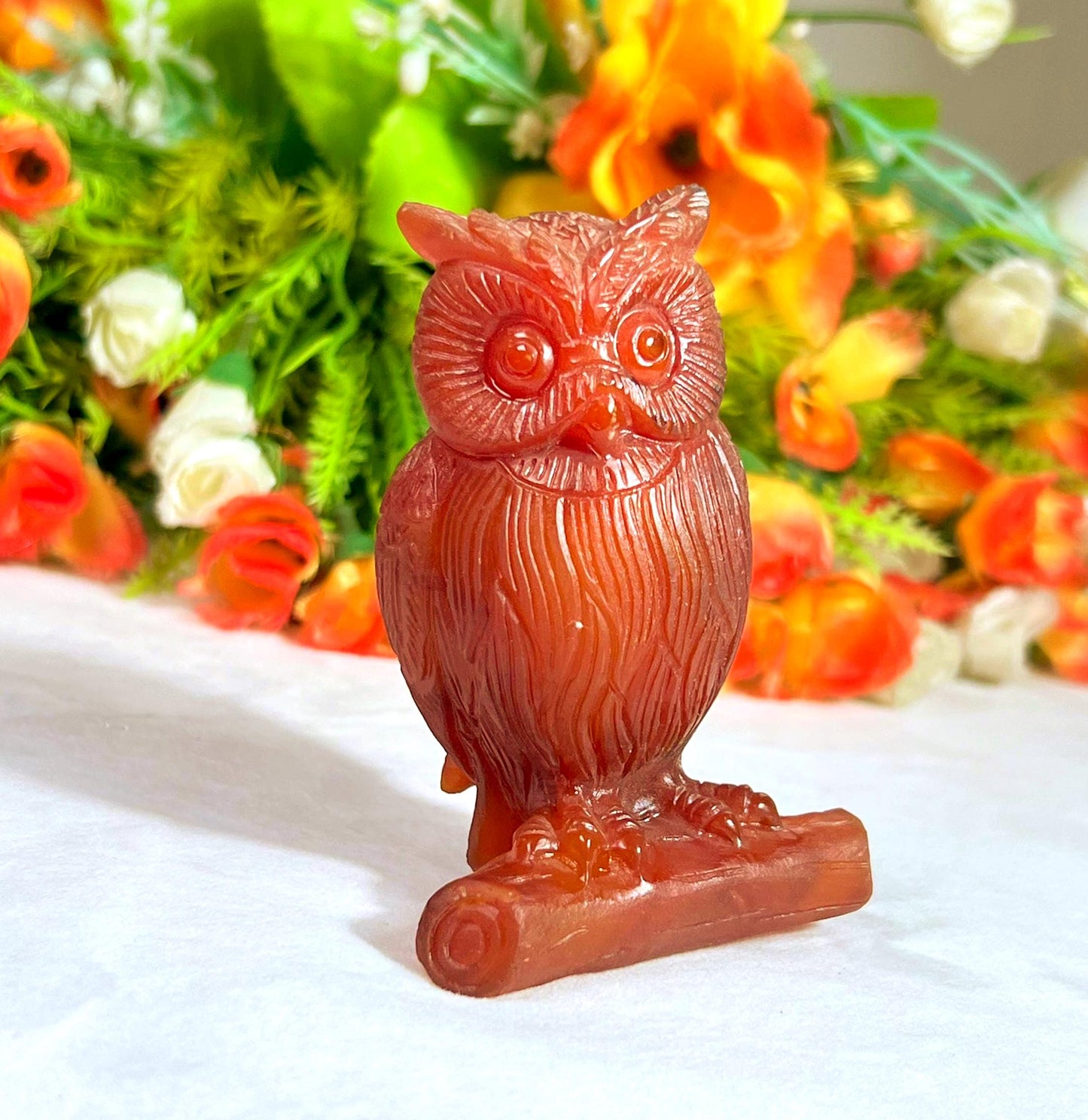 Beautiful Carnelian Stone Carving Owl Bird - Healing Crystal - Home Decoration - Reiki Healing - Gift for All 212 Gram