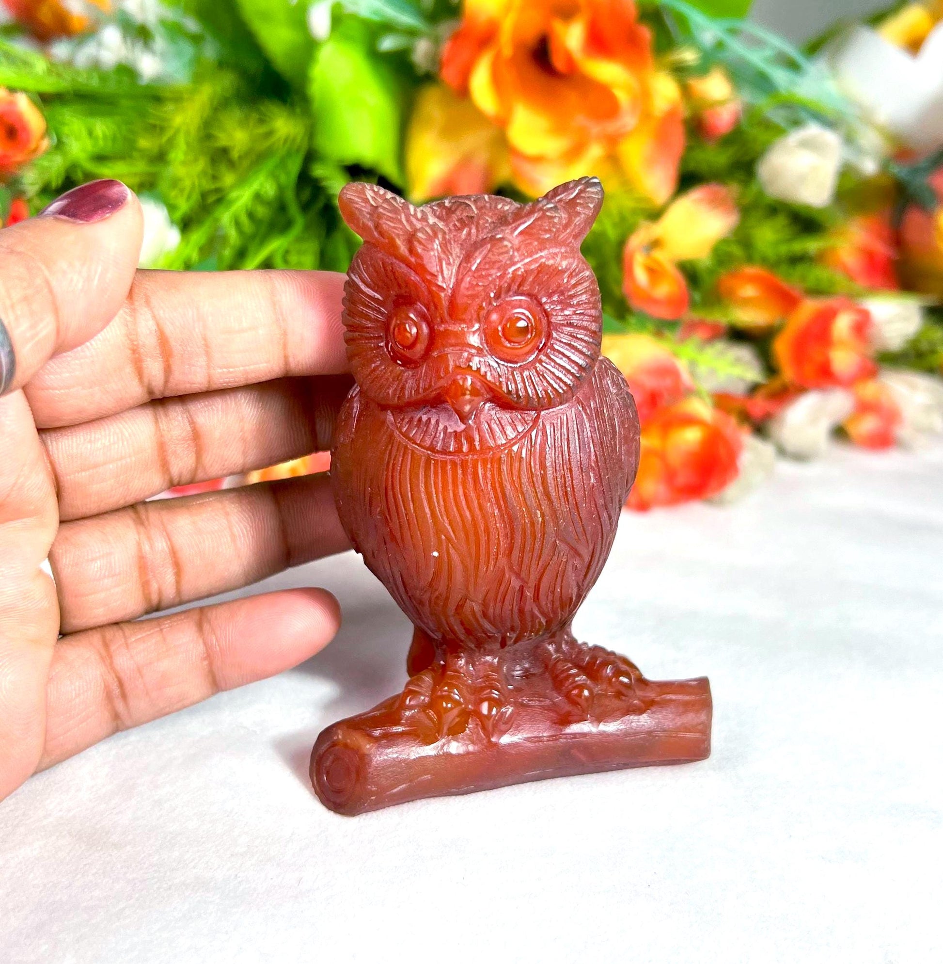 Beautiful Carnelian Stone Carving Owl Bird - Healing Crystal - Home Decoration - Reiki Healing - Gift for All 212 Gram