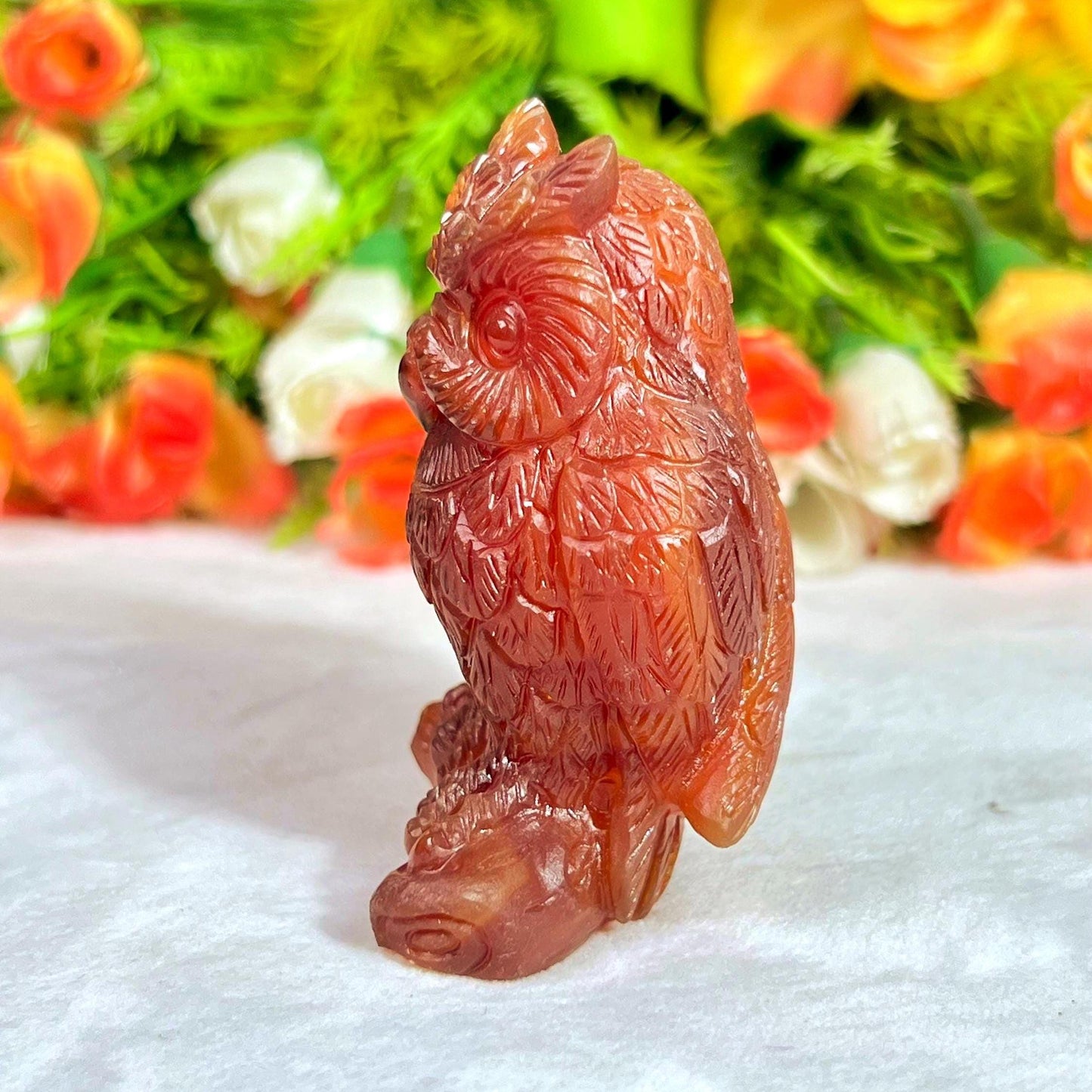 Carnelian Stone Owl - Healing Crystal - Home Decoration - Reiki Healing - Gift for All 129 Gram