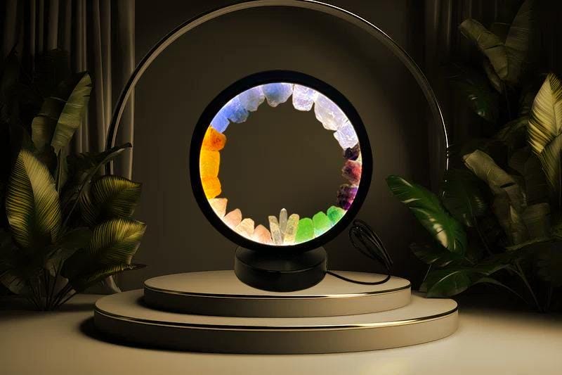 Himalaya Crystal Quartz With Multi Yellow Green Blue Fluorite USB Night Light–for Abundance, Ambiance,Home & Office Décor, Housewarming Gift