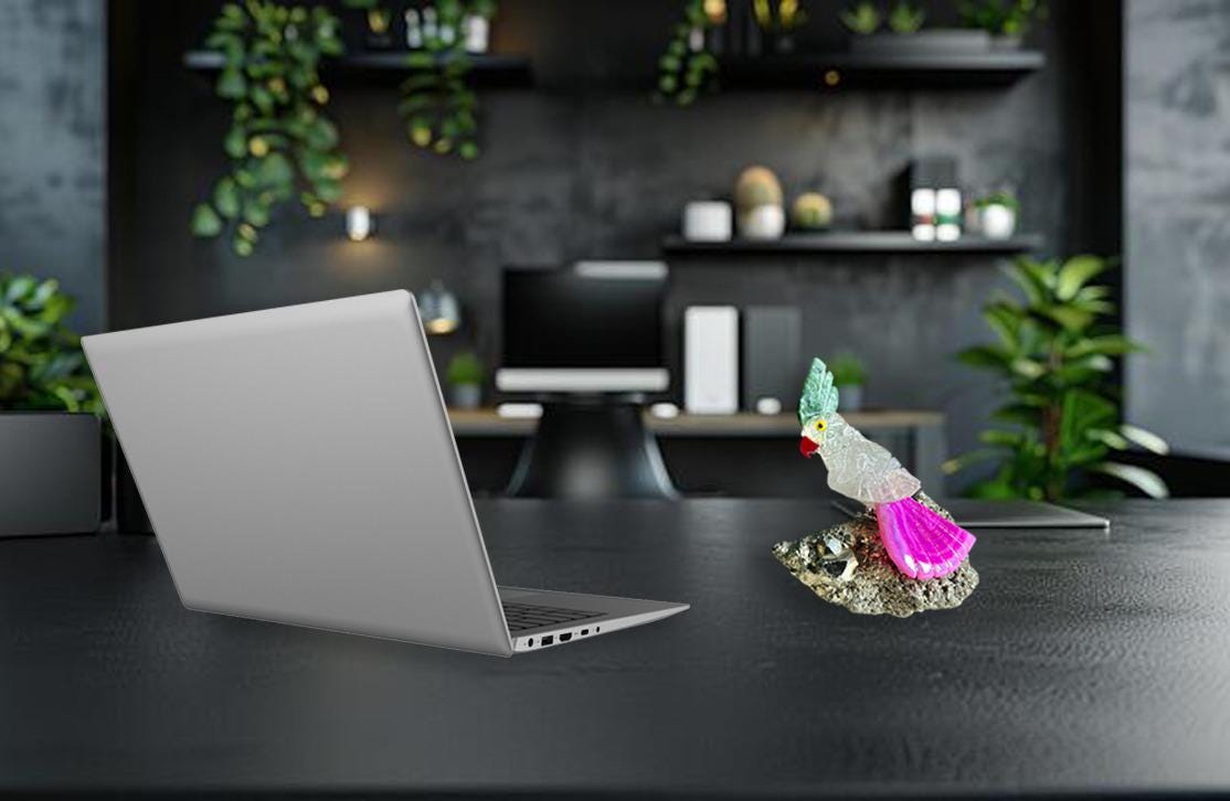 Beautiful Himalayan Crystal Quartz Parrot Bird with Pyrite Rough- Healing Crystal - Home Decoration - Reiki Healing - Gift for All