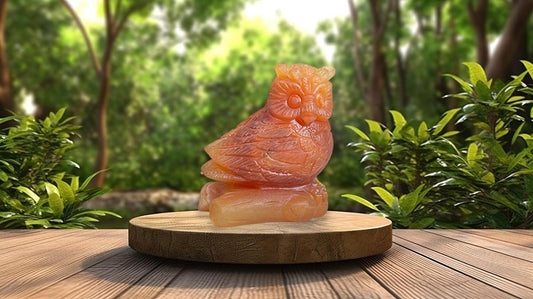 Beautiful Carnelian Stone Carving Owl Bird - Healing Crystal - Home Decoration - Reiki Healing - Gift for All 143 Gram