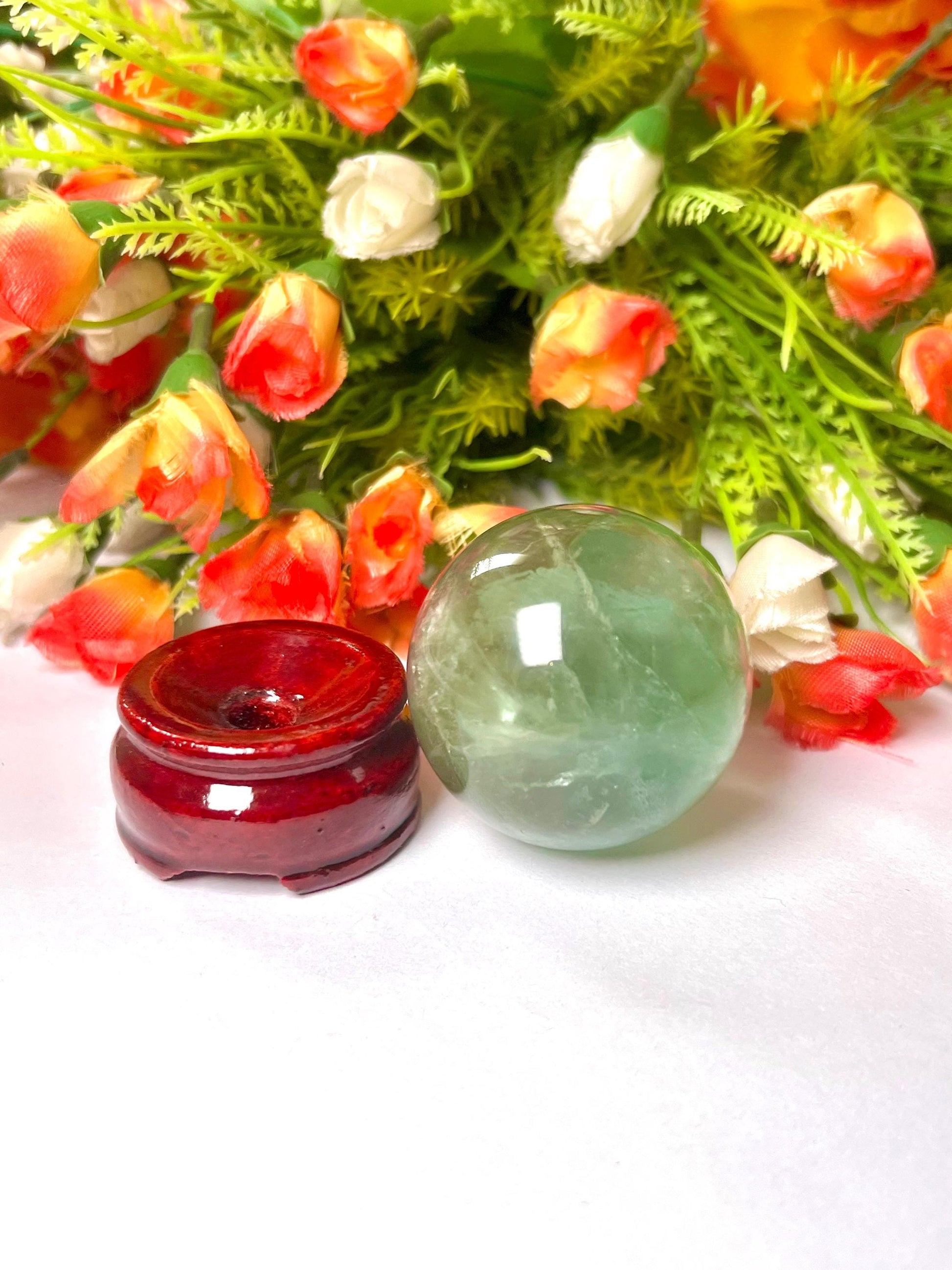Green Fluorite Stone Sphere 40 MM Crystal Ball Orb Pocket Stone Meditation Space Crystal Grid With wooden Stand