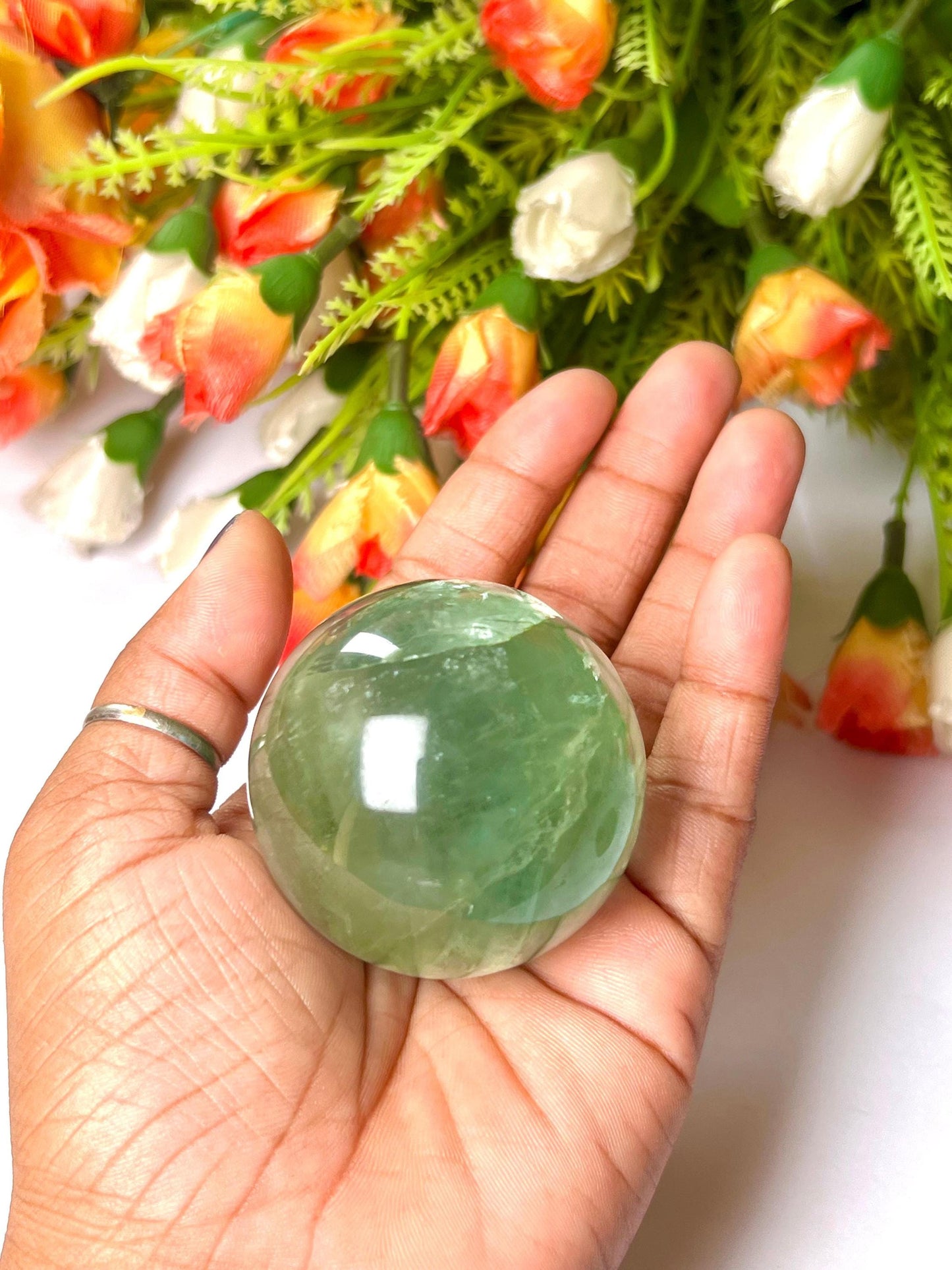 Green Fluorite Stone Sphere 40 MM Crystal Ball Orb Pocket Stone Meditation Space Crystal Grid With wooden Stand