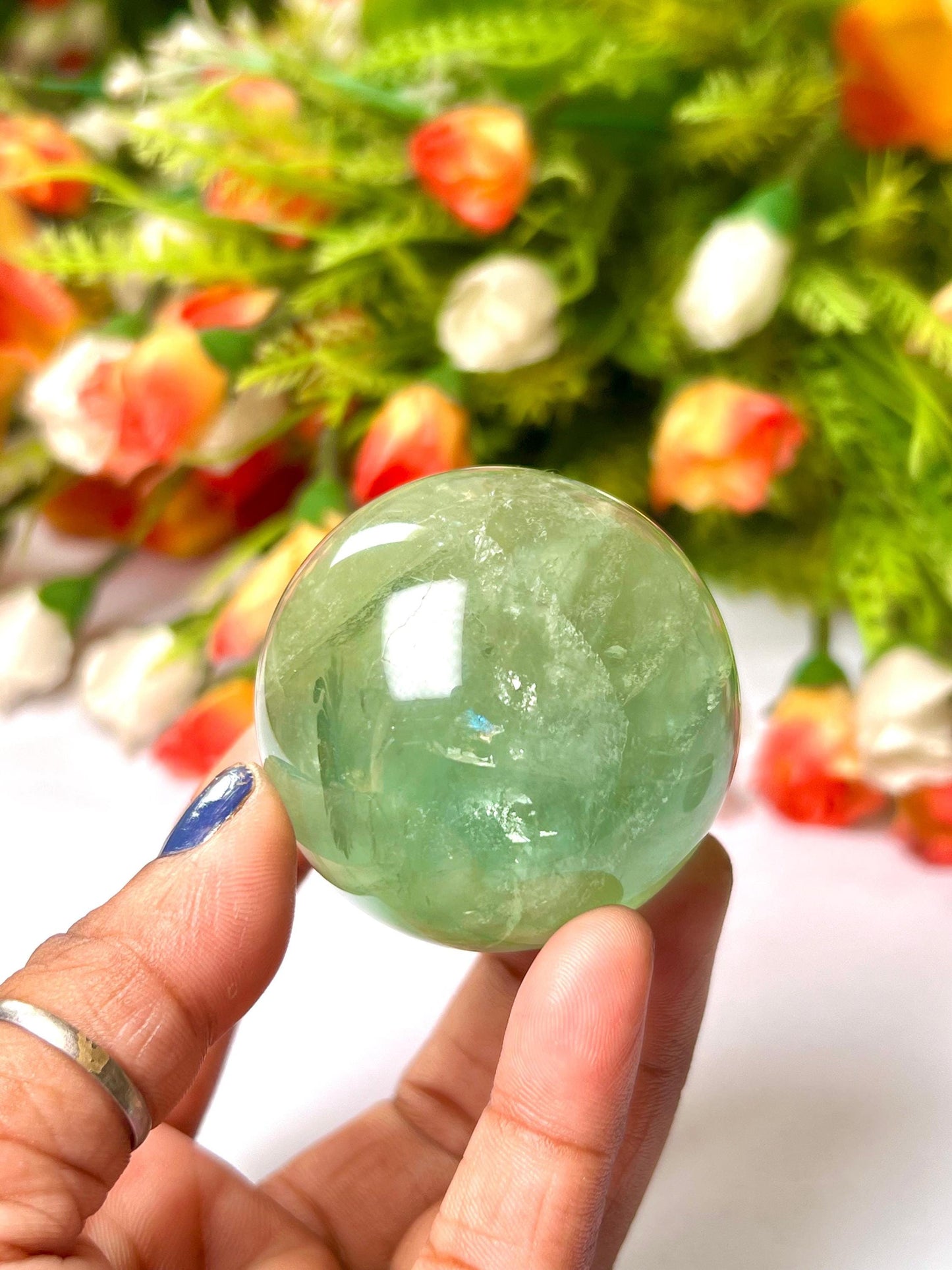 Green Fluorite Stone Sphere 40 MM Crystal Ball Orb Pocket Stone Meditation Space Crystal Grid With wooden Stand