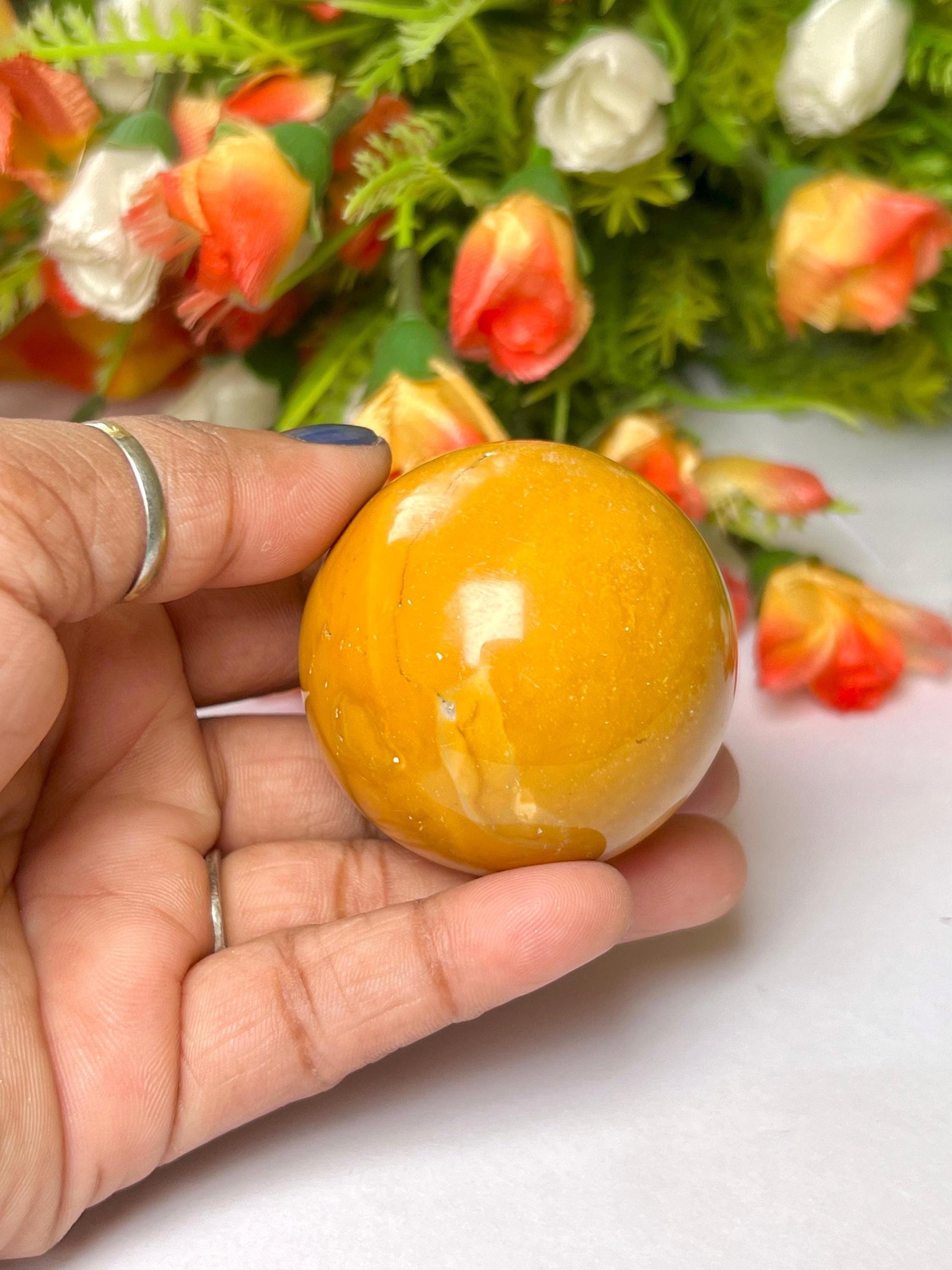 Yellow Jasper Stone Sphere 45 MM Crystal Ball Orb Pocket Stone Meditation Space Crystal Grid With wooden Stand