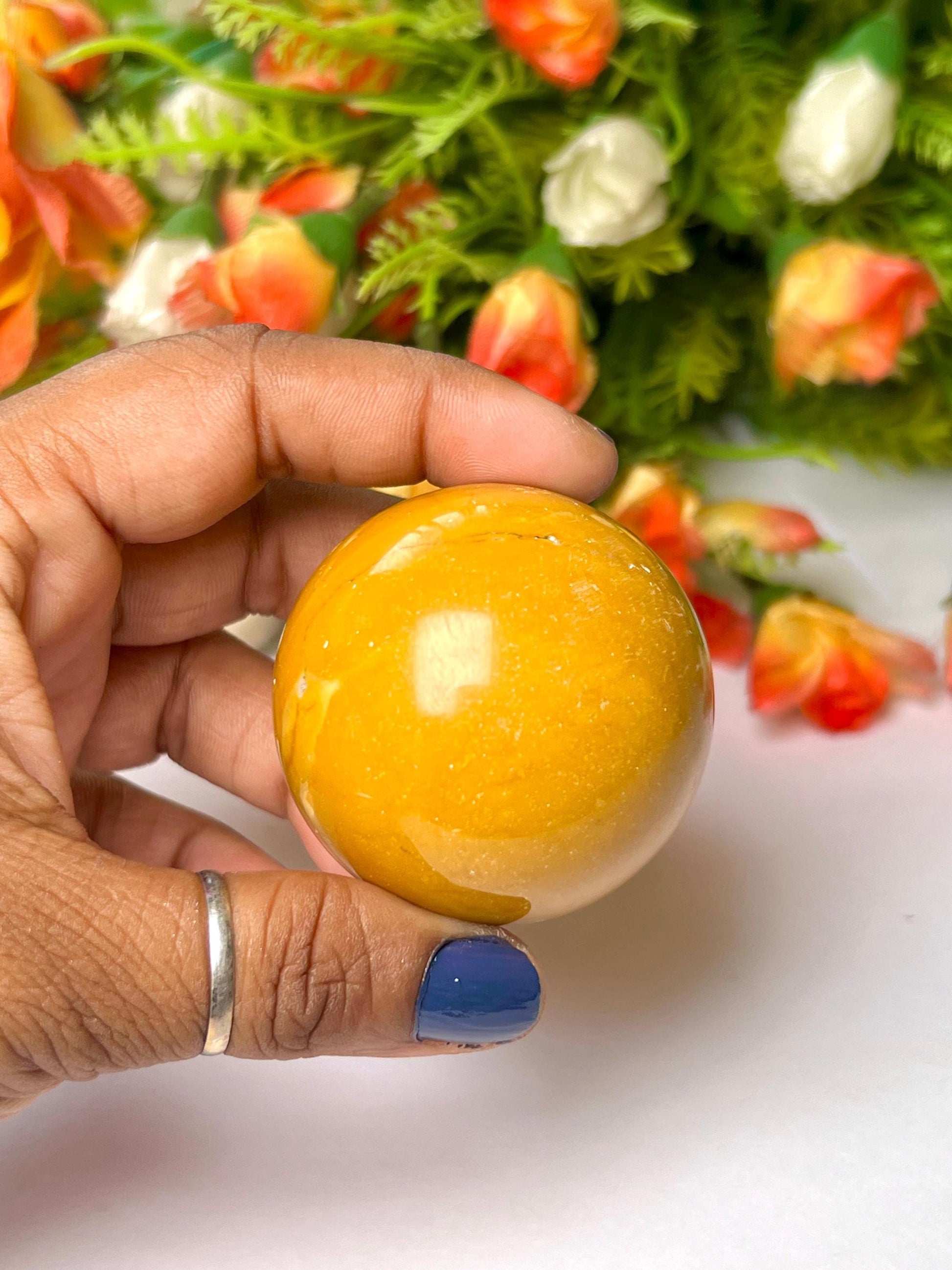Yellow Jasper Stone Sphere 45 MM Crystal Ball Orb Pocket Stone Meditation Space Crystal Grid With wooden Stand