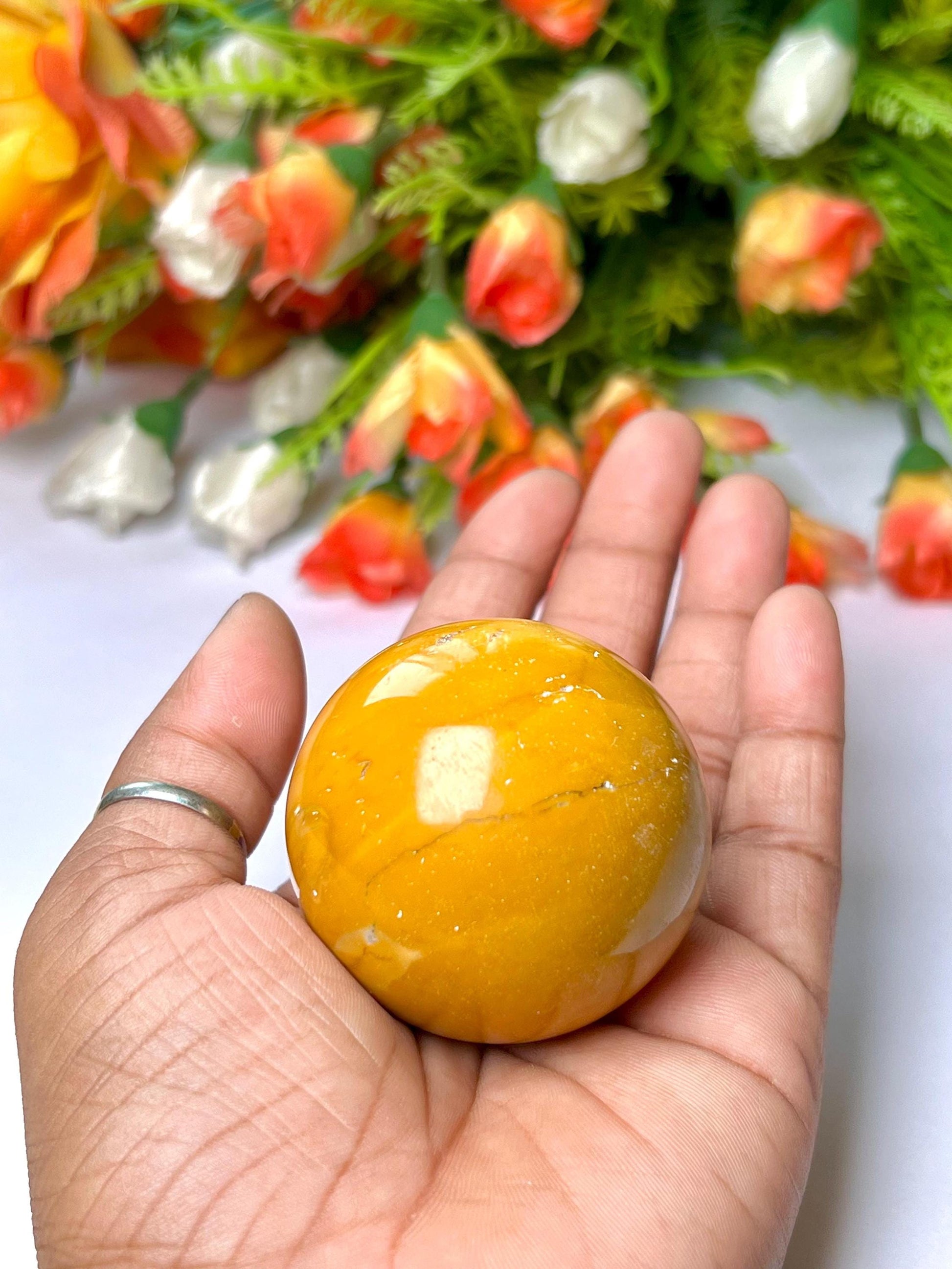 Yellow Jasper Stone Sphere 45 MM Crystal Ball Orb Pocket Stone Meditation Space Crystal Grid With wooden Stand