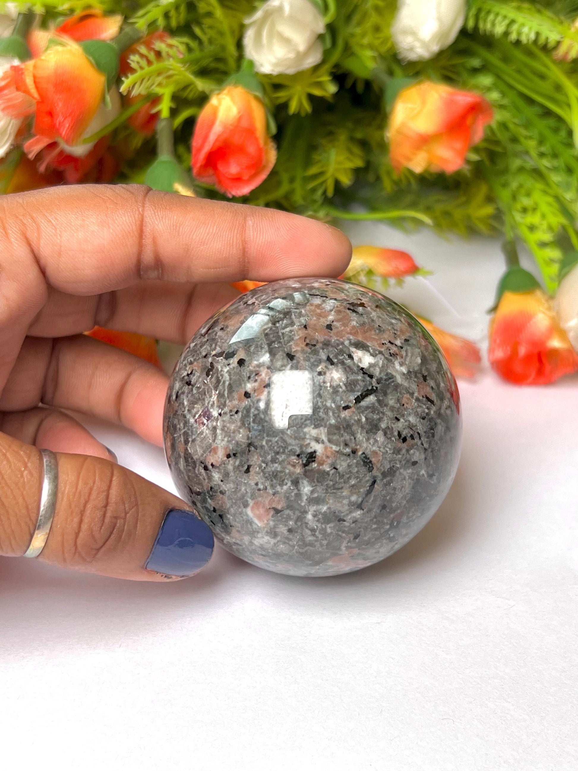 Yooperlite Stone Sphere 45 MM Crystal Ball Orb Pocket Stone Meditation Space Crystal Grid With wooden Stand