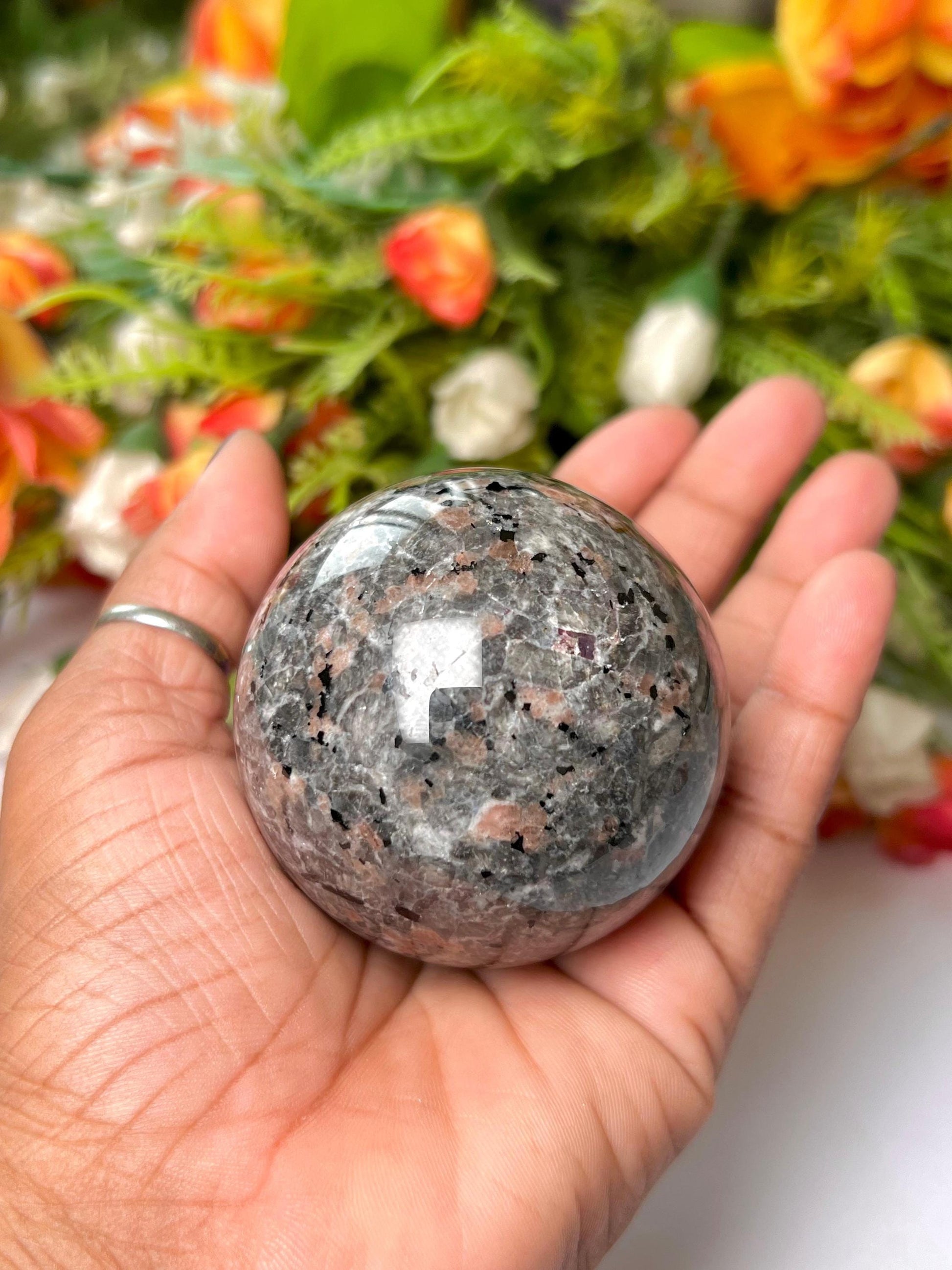 Yooperlite Stone Sphere 45 MM Crystal Ball Orb Pocket Stone Meditation Space Crystal Grid With wooden Stand