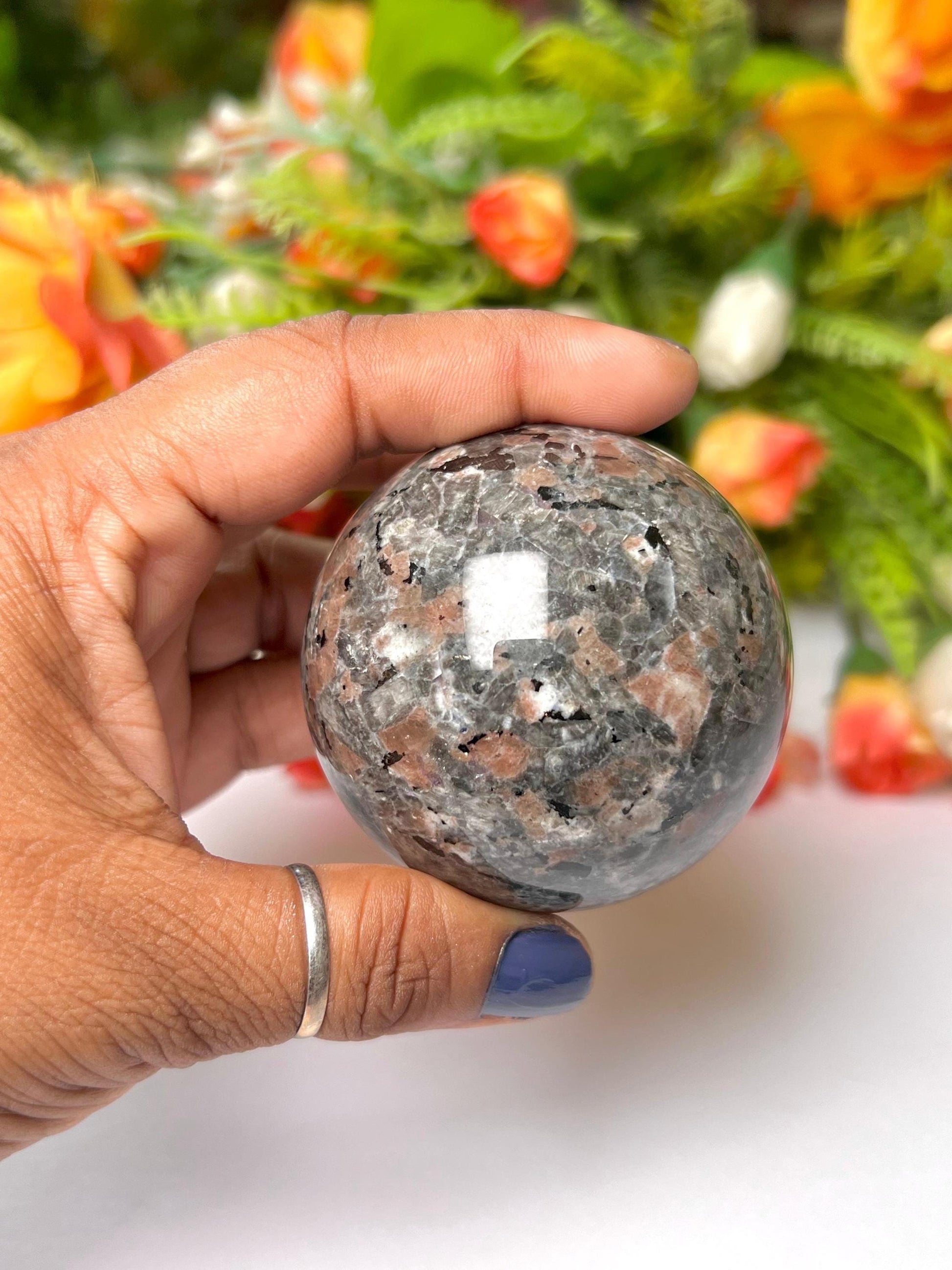 Yooperlite Stone Sphere 45 MM Crystal Ball Orb Pocket Stone Meditation Space Crystal Grid With wooden Stand