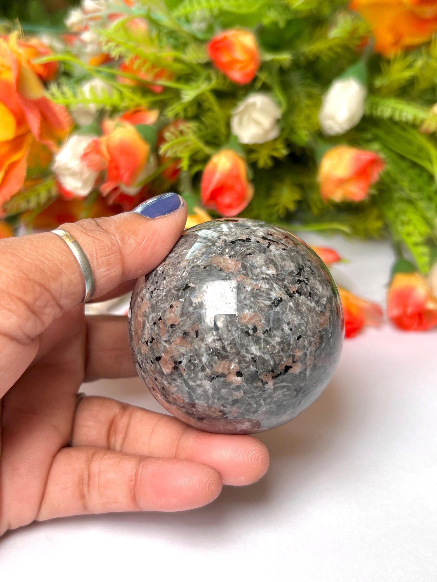 Yooperlite Stone Sphere 45 MM Crystal Ball Orb Pocket Stone Meditation Space Crystal Grid With wooden Stand