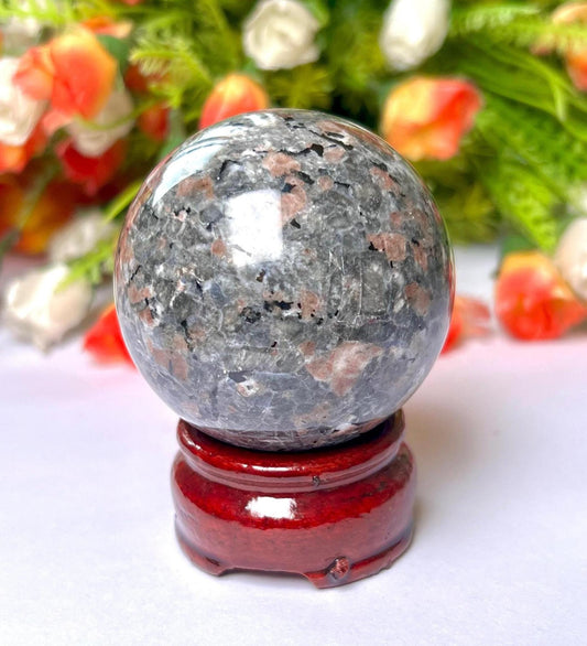 Yooperlite Stone Sphere 45 MM Crystal Ball Orb Pocket Stone Meditation Space Crystal Grid With wooden Stand