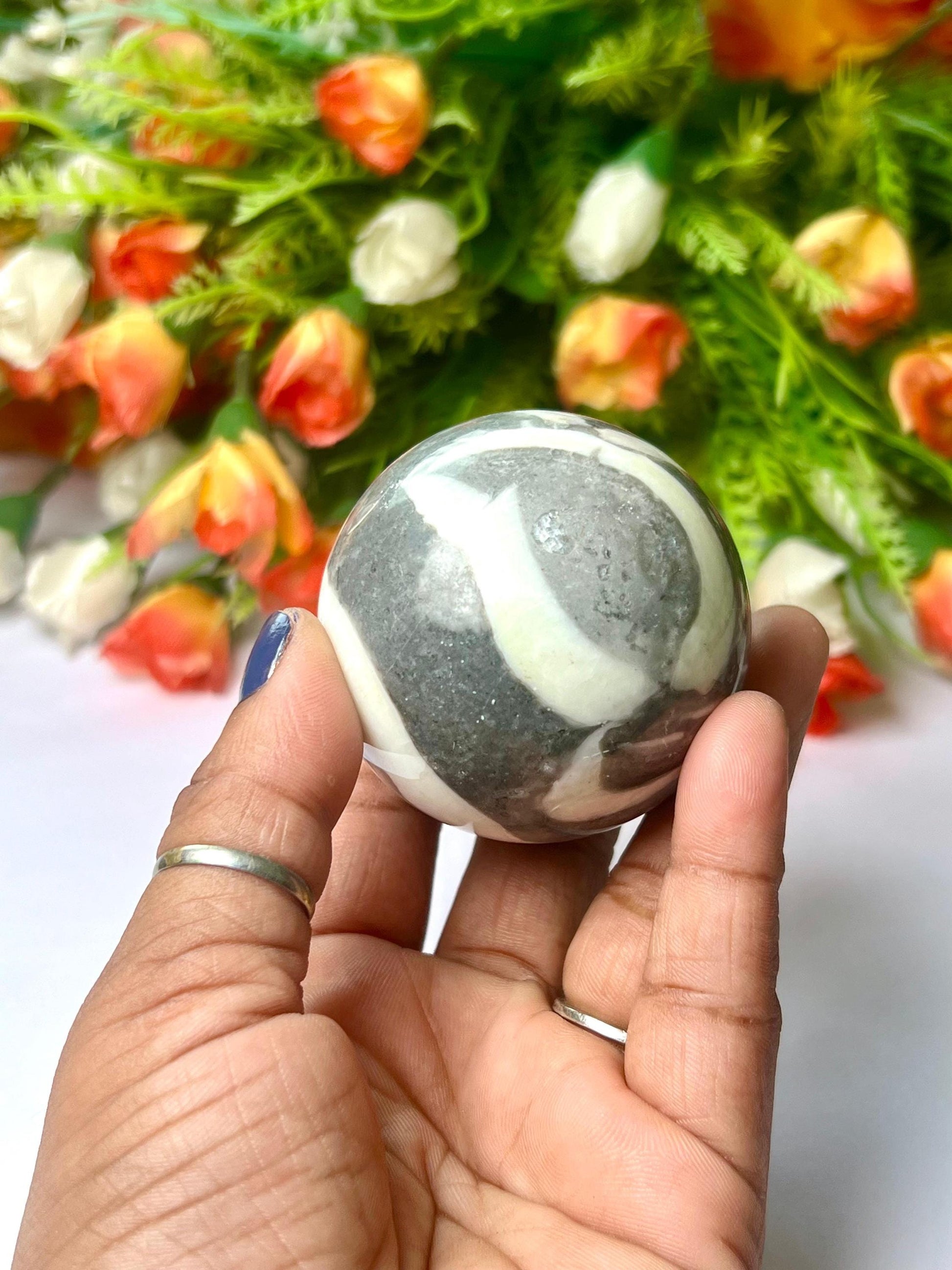 Thousand Eye Jasper Stone Sphere 45 MM Crystal Ball Orb Pocket Stone Meditation Space Crystal Grid With wooden Stand