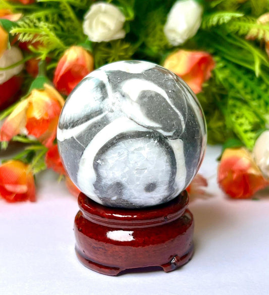 Thousand Eye Jasper Stone Sphere 45 MM Crystal Ball Orb Pocket Stone Meditation Space Crystal Grid With wooden Stand