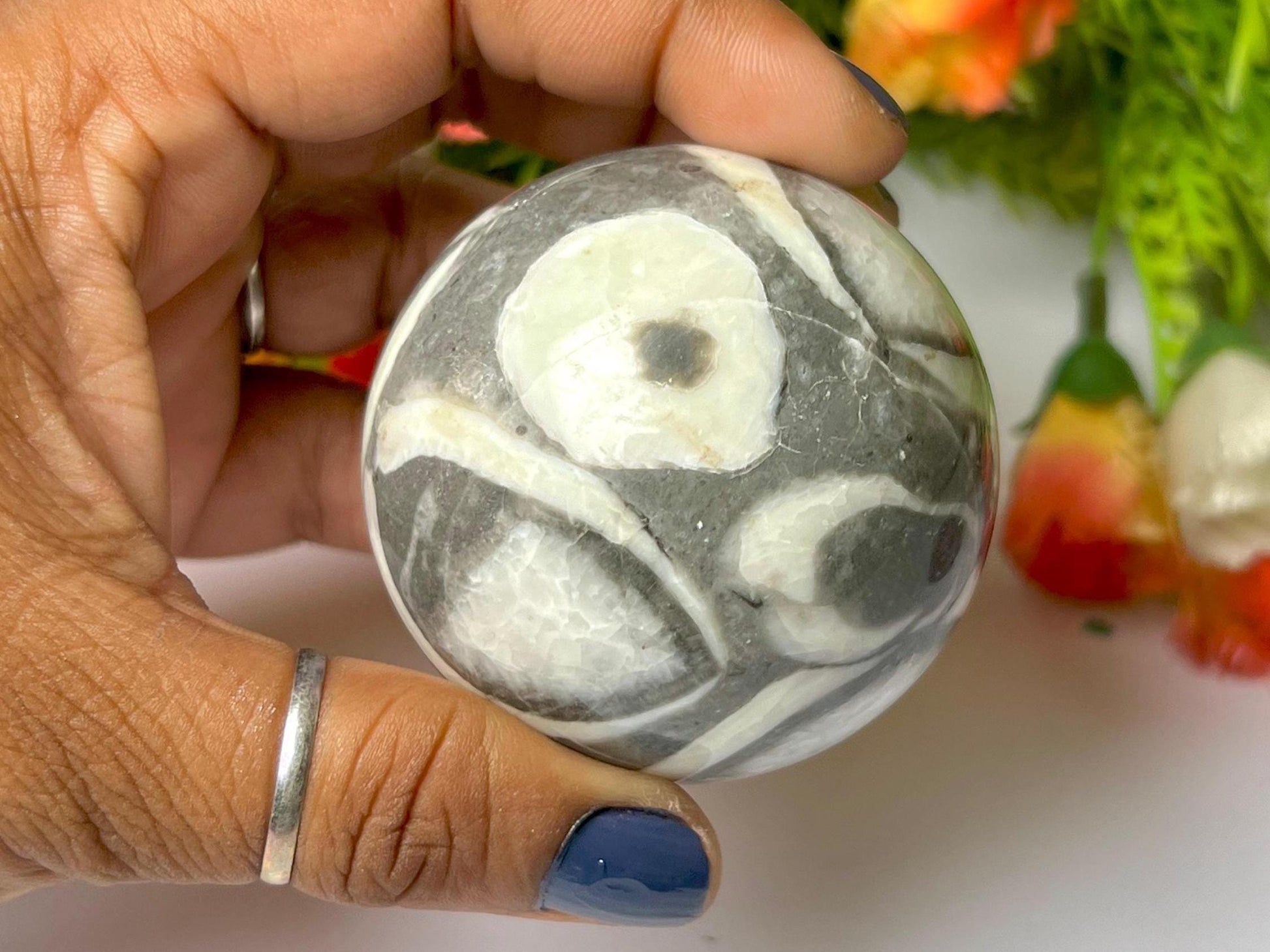 Thousand Eye Jasper Stone Sphere 45 MM Crystal Ball Orb Pocket Stone Meditation Space Crystal Grid With wooden Stand