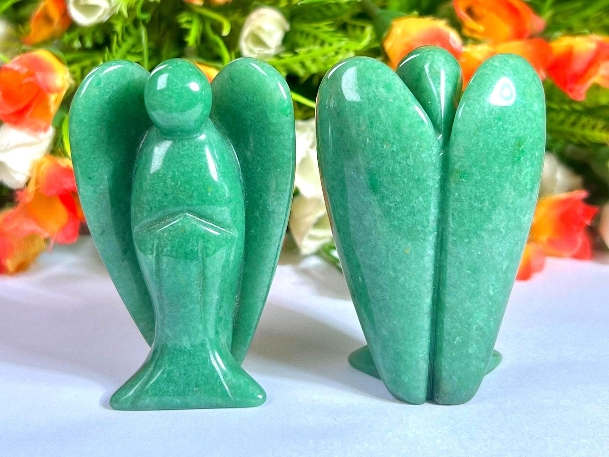 3" Green Jade Stone ANGEL One(1) Piece Free standing guardian Angel crystal Reiki energy blessed hand carved Pocket Angel Angelic connection