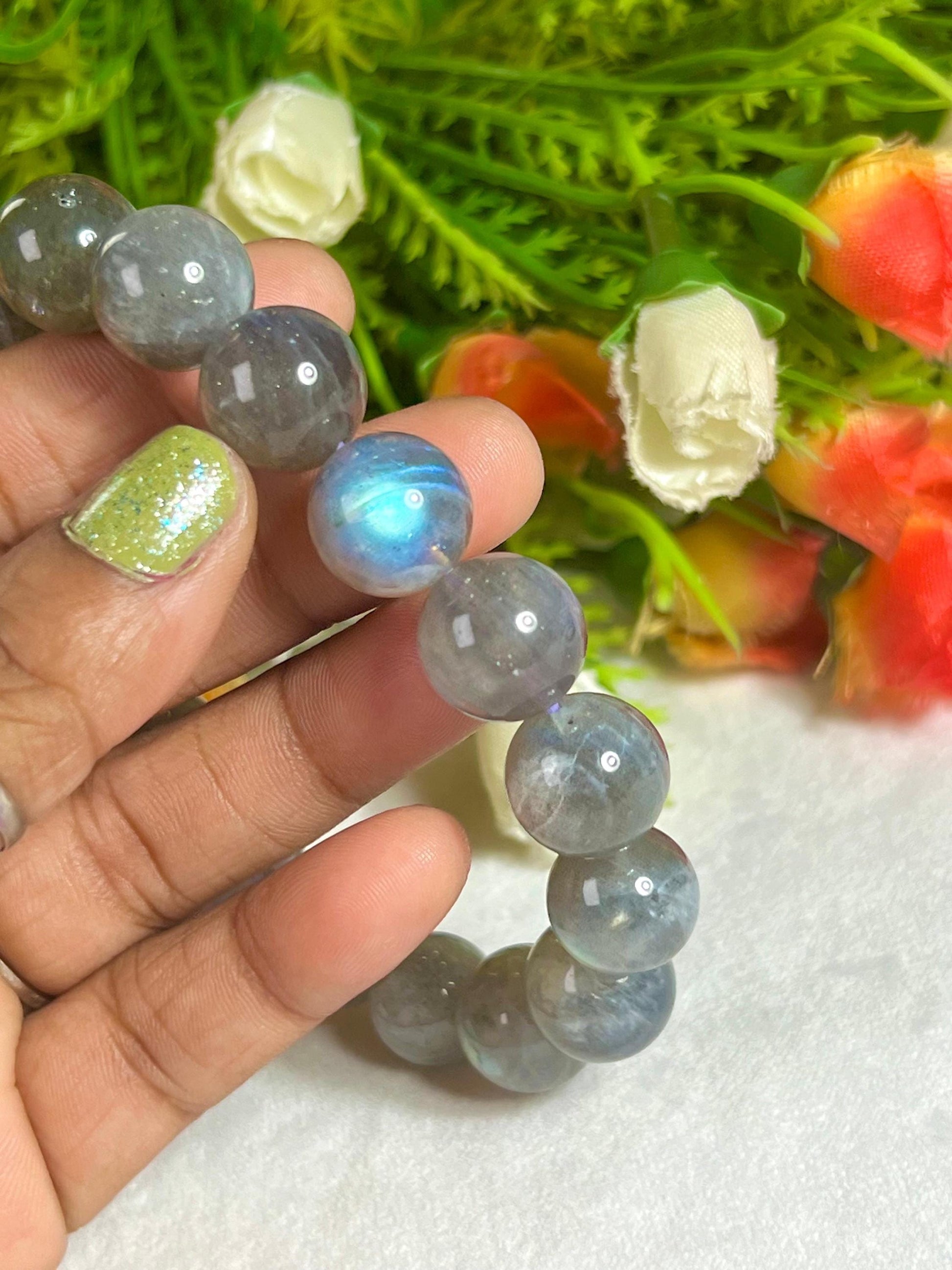 12 MM High Quality Spectrolite Stone Labradorite Stone Bracelet l Stretchable Bracelet l Unisex Bracelet