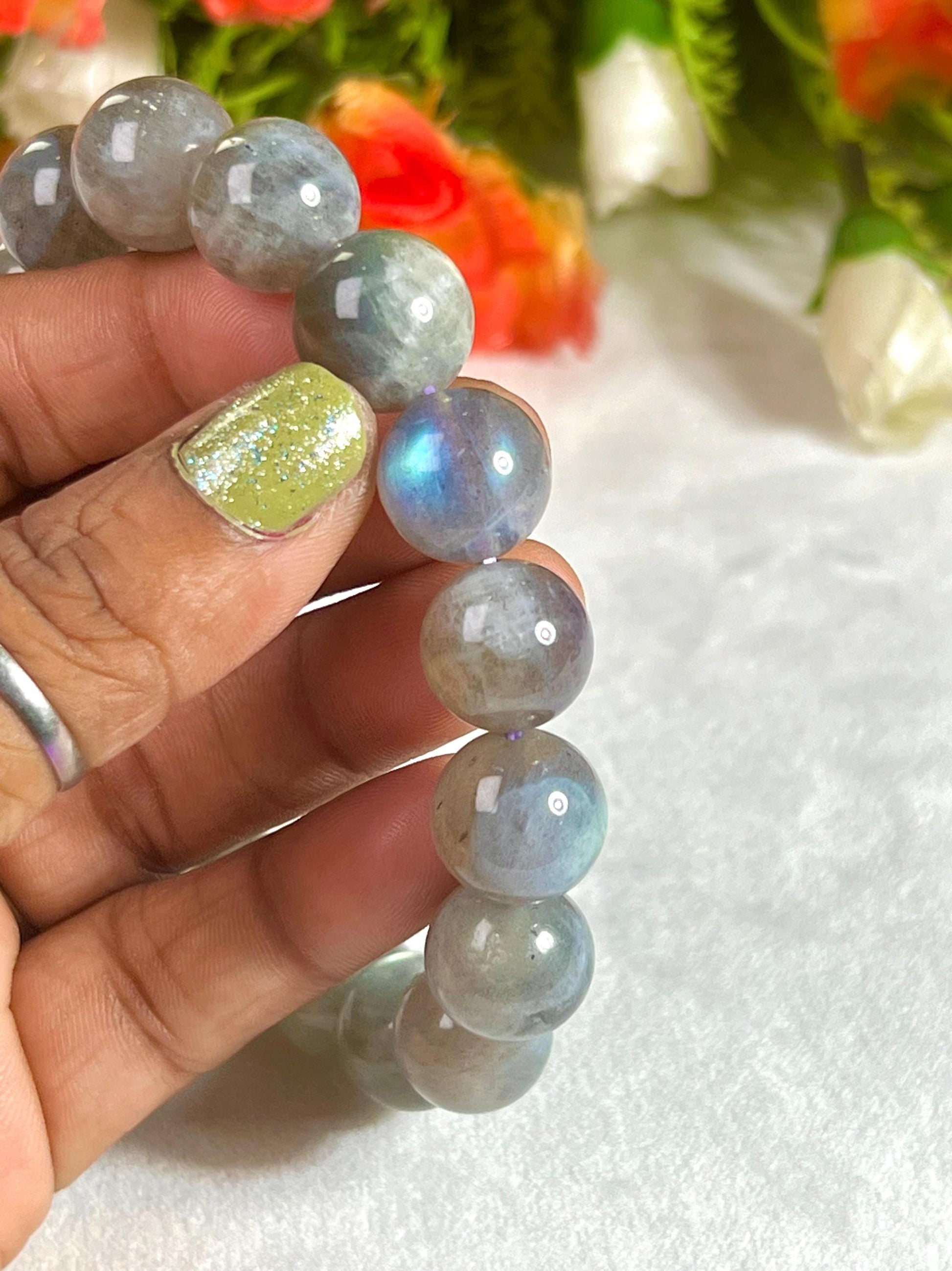 12 MM High Quality Spectrolite Stone Labradorite Stone Bracelet l Stretchable Bracelet l Unisex Bracelet