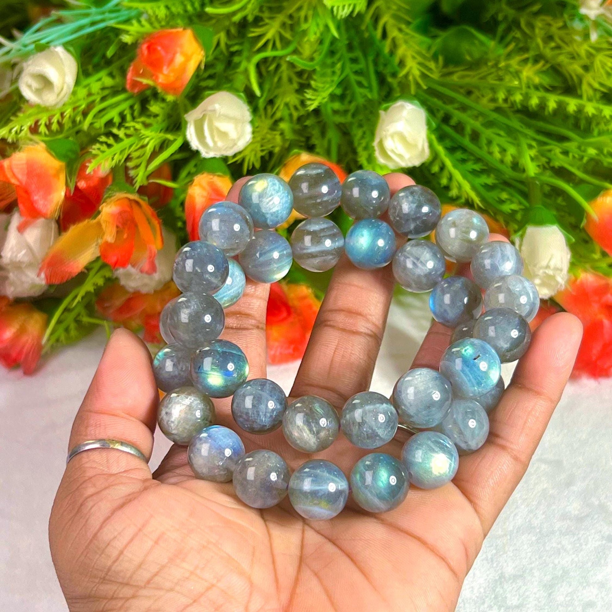 12 MM High Quality Spectrolite Stone Labradorite Stone Bracelet l Stretchable Bracelet l Unisex Bracelet
