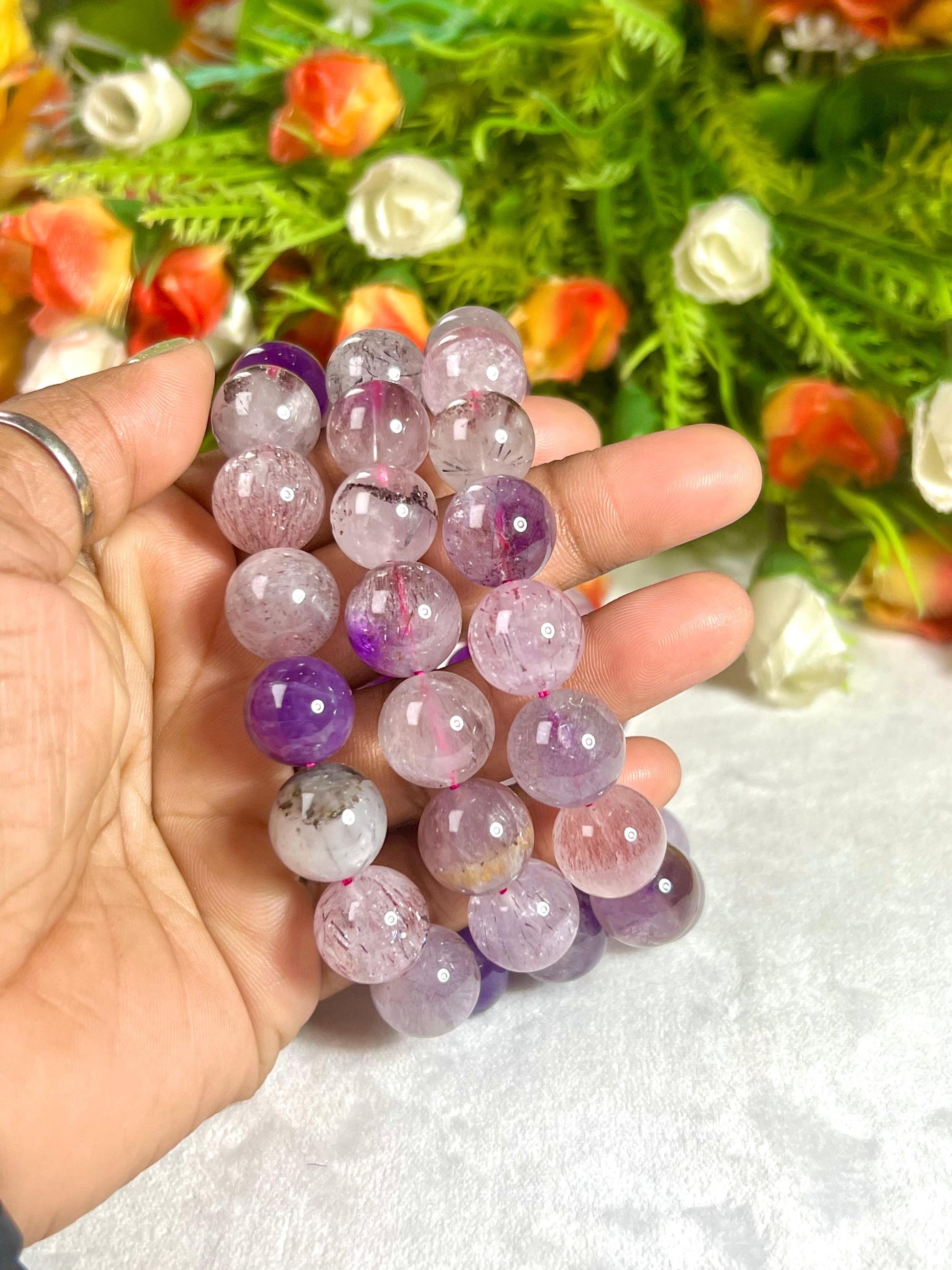 13 MM Super Seven Melody Stone Bracelet l Stretchable Bracelet l Unisex Bracelet