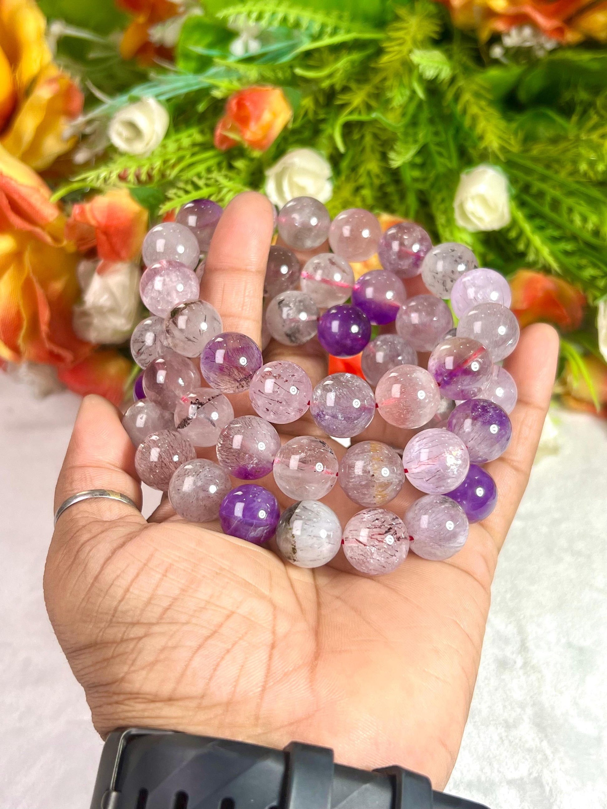 13 MM Super Seven Melody Stone Bracelet l Stretchable Bracelet l Unisex Bracelet