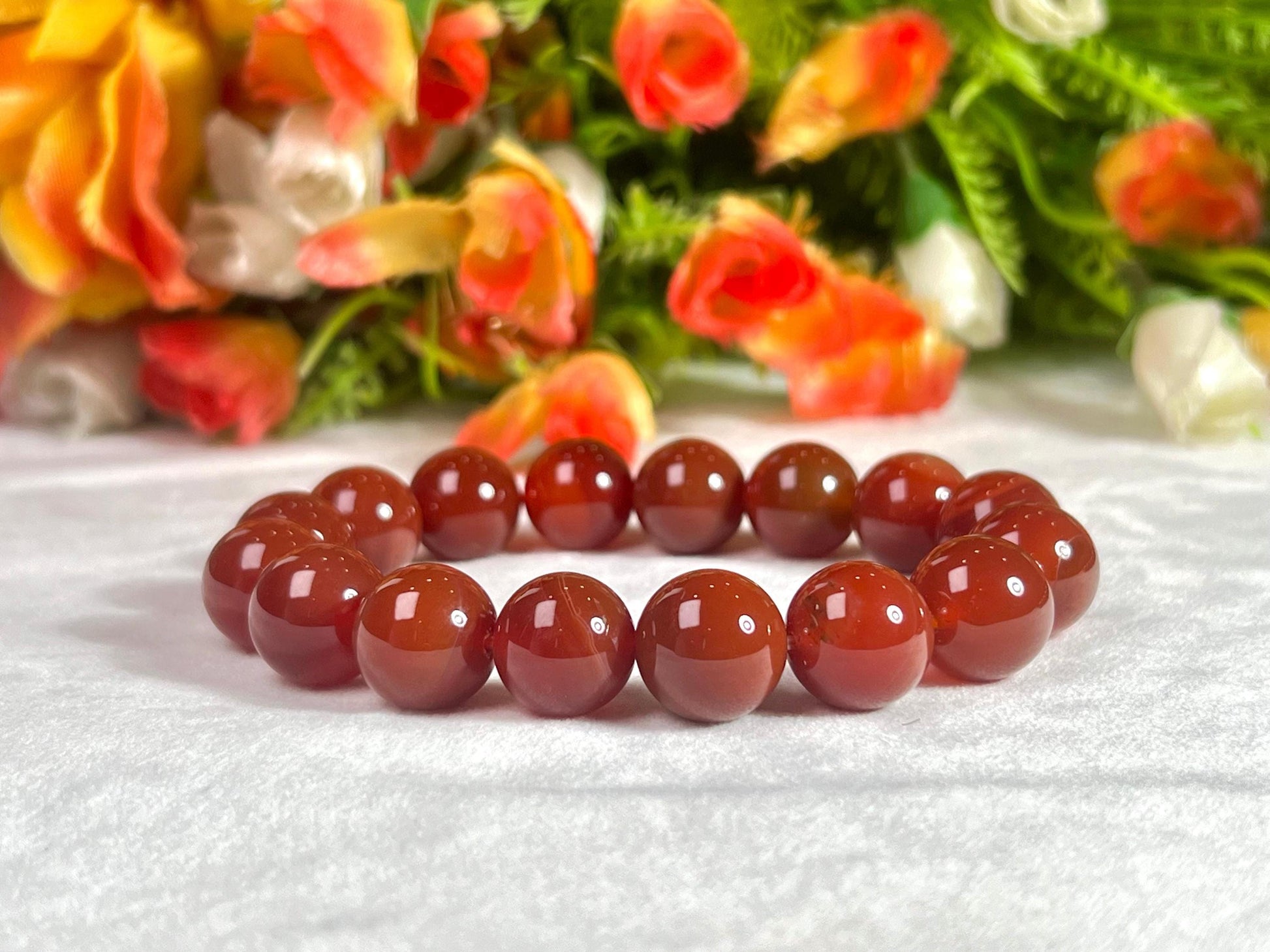 14 MM Carnelian Stone Bracelet l Stretchable Bracelet l Unisex Bracelet