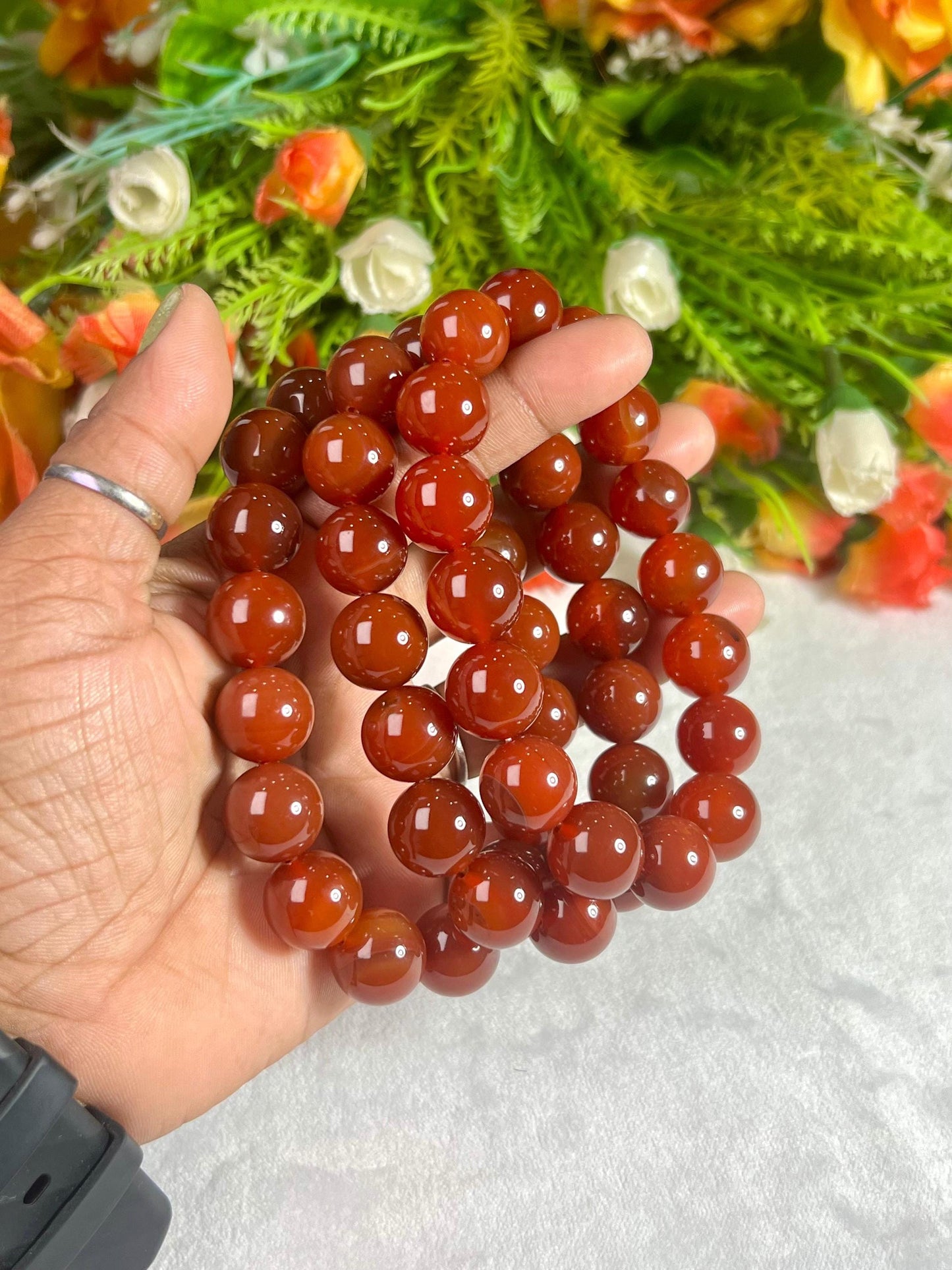 14 MM Carnelian Stone Bracelet l Stretchable Bracelet l Unisex Bracelet