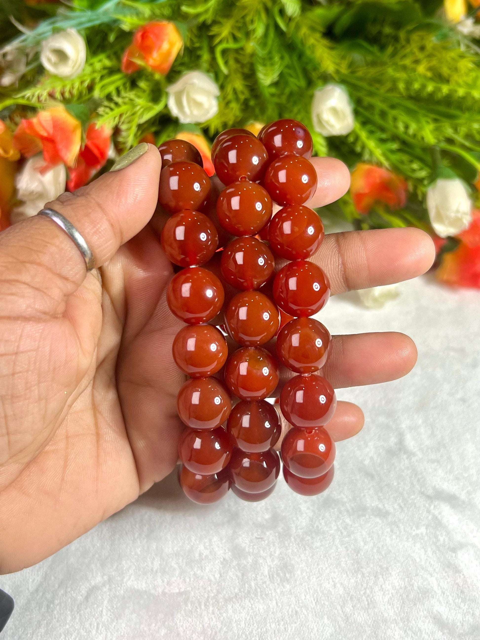 14 MM Carnelian Stone Bracelet l Stretchable Bracelet l Unisex Bracelet
