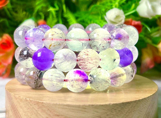 13 MM Super Seven Melody Stone Bracelet l Stretchable Bracelet l Unisex Bracelet