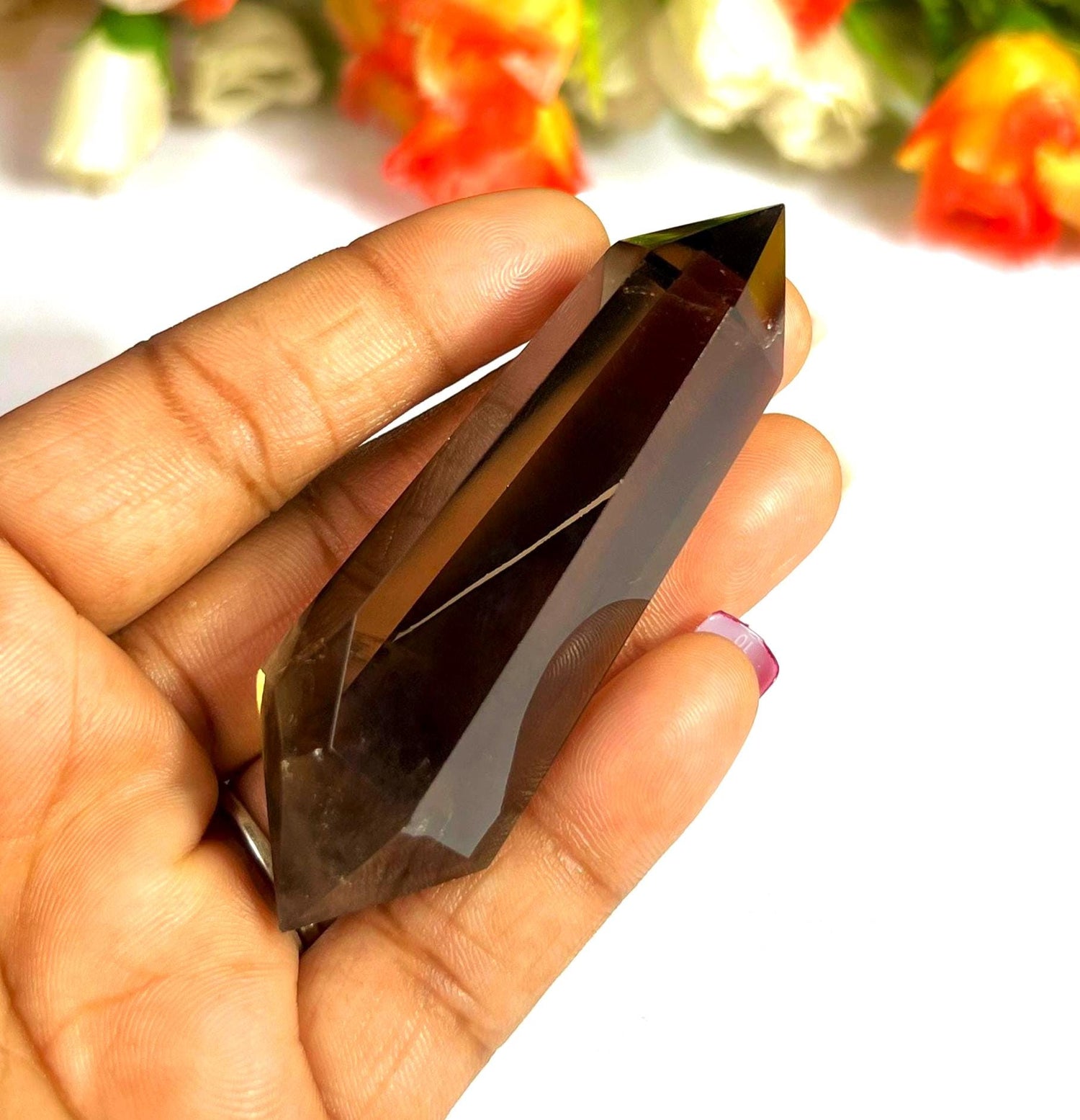 7 CM Smoky Quartz Stone Vogel Wand Double Point Pencil