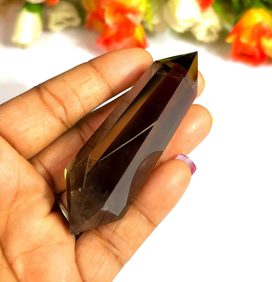 7 CM Smoky Quartz Stone Vogel Wand Double Point Pencil