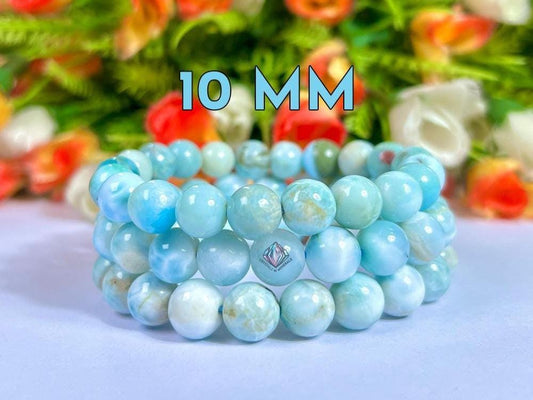 10 MM Dominican Republic Larimar Stone Bracelet l Stretchable Bracelet l Unisex Bracelet