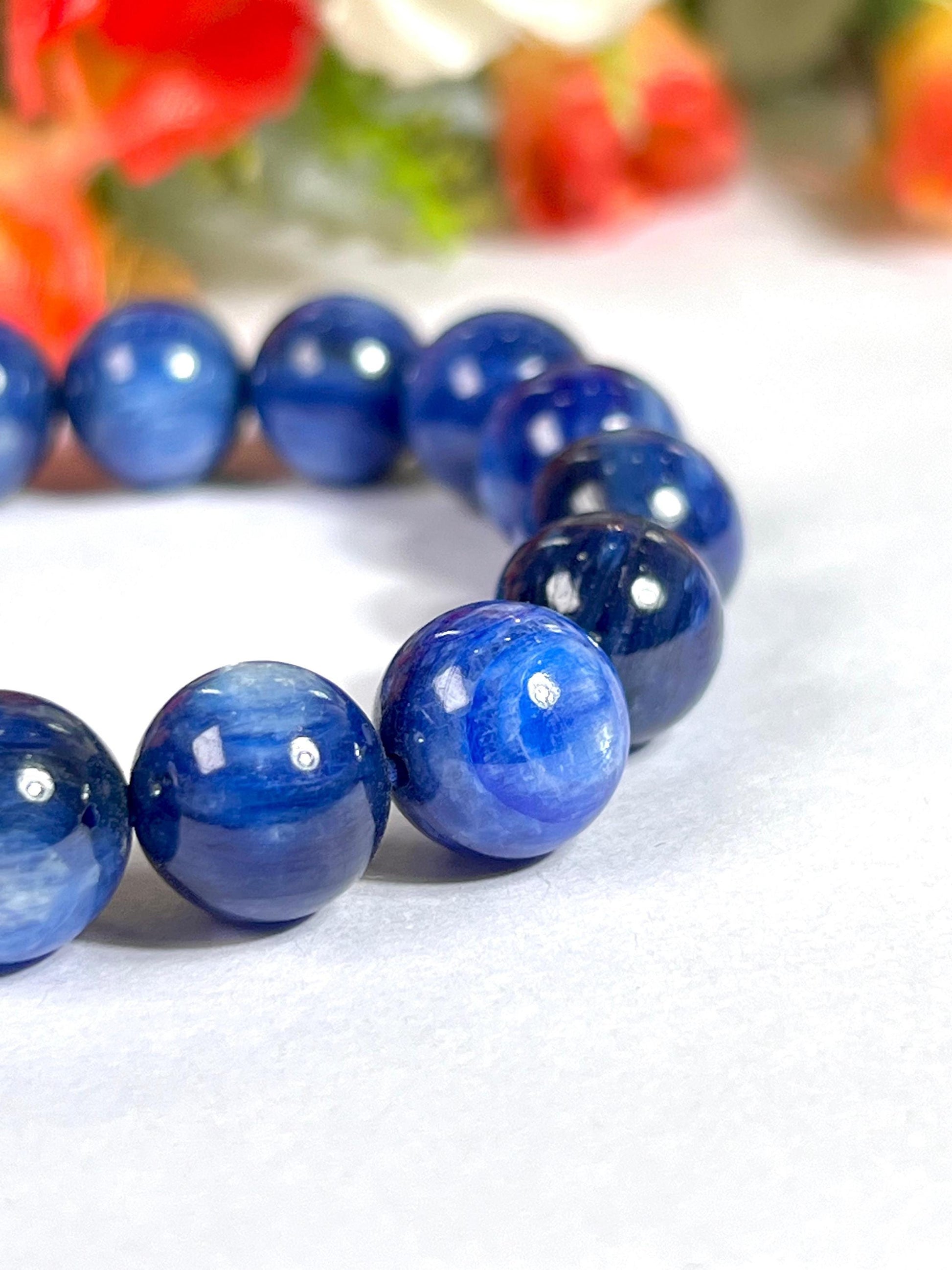 11 MM  Blue Kyanite Stone Bracelet l Stretchable Bracelet l Unisex Bracelet