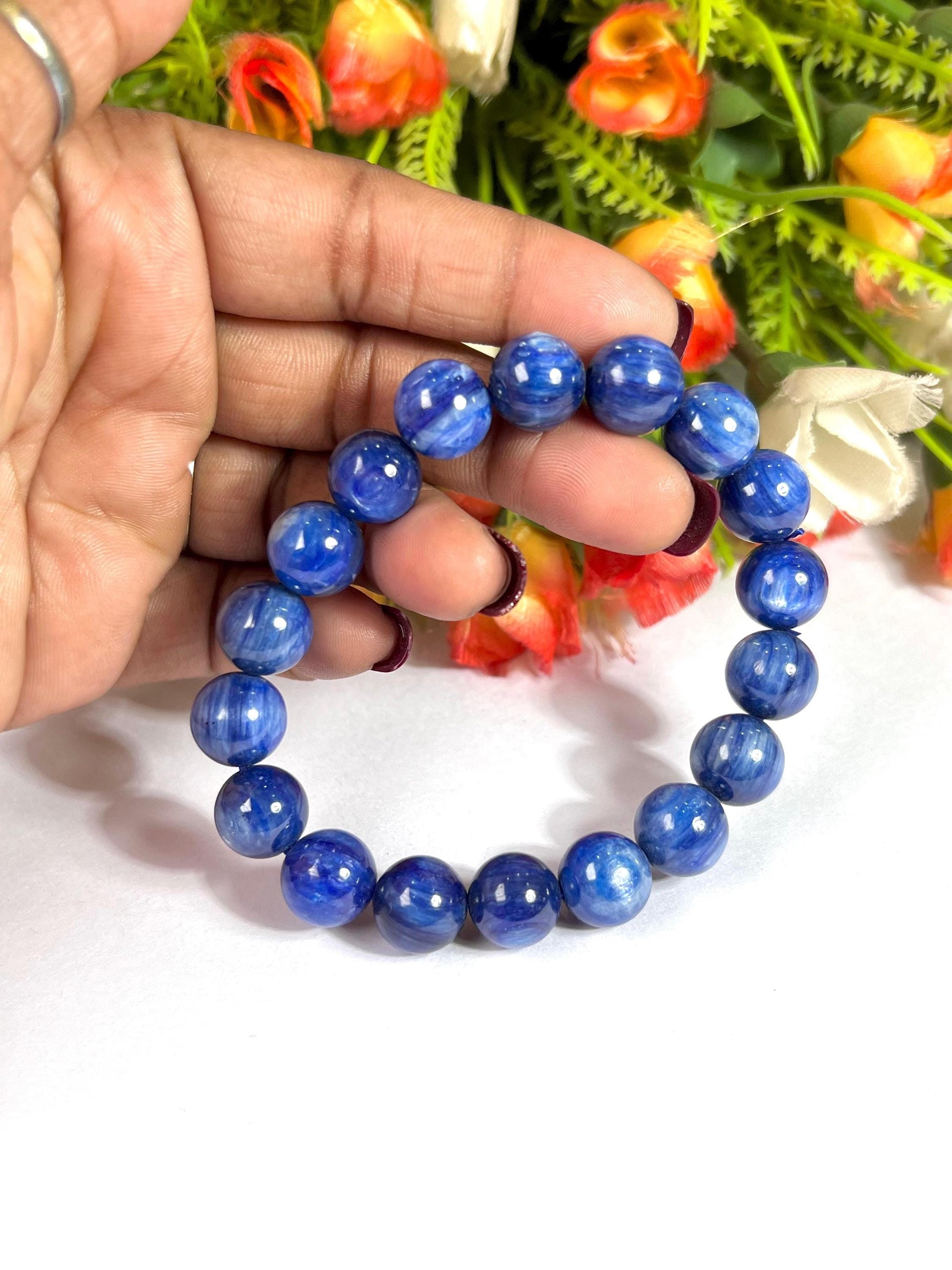 11 MM  Blue Kyanite Stone Bracelet l Stretchable Bracelet l Unisex Bracelet