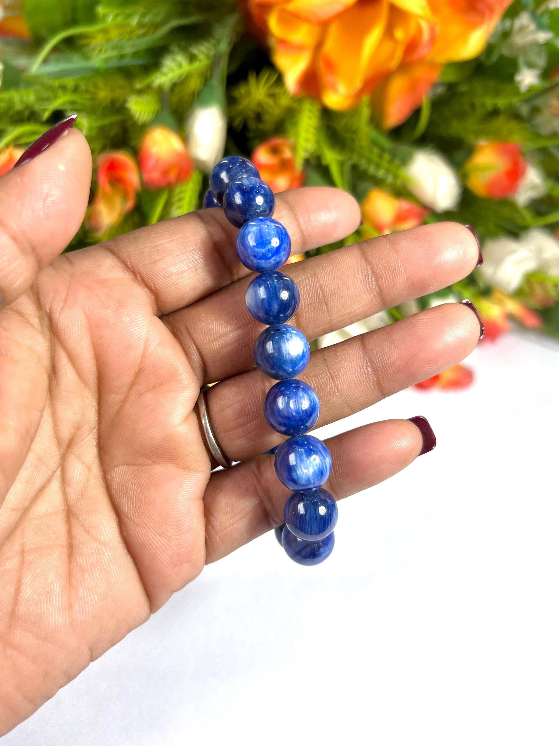 11 MM  Blue Kyanite Stone Bracelet l Stretchable Bracelet l Unisex Bracelet
