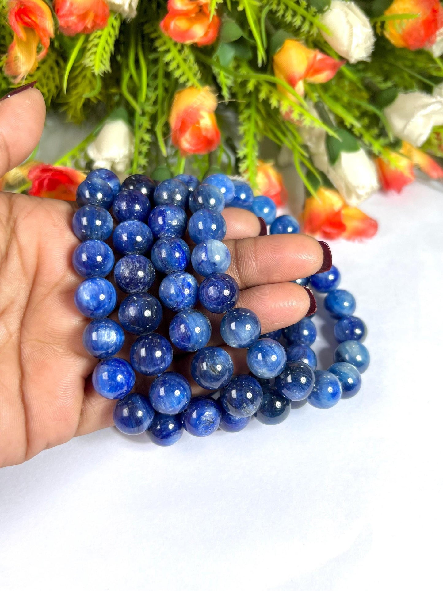 11 MM  Blue Kyanite Stone Bracelet l Stretchable Bracelet l Unisex Bracelet